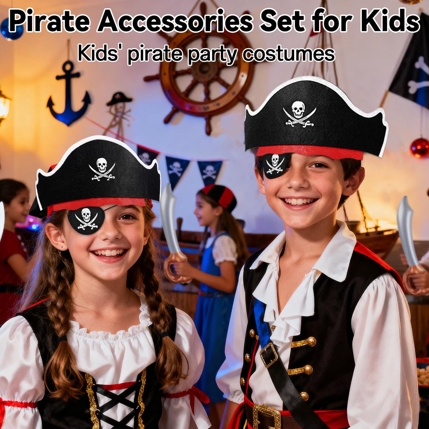 ZeeDix 18-Piece Pirate Accessories Set for Kids | Hats, Eye Patches & Swords