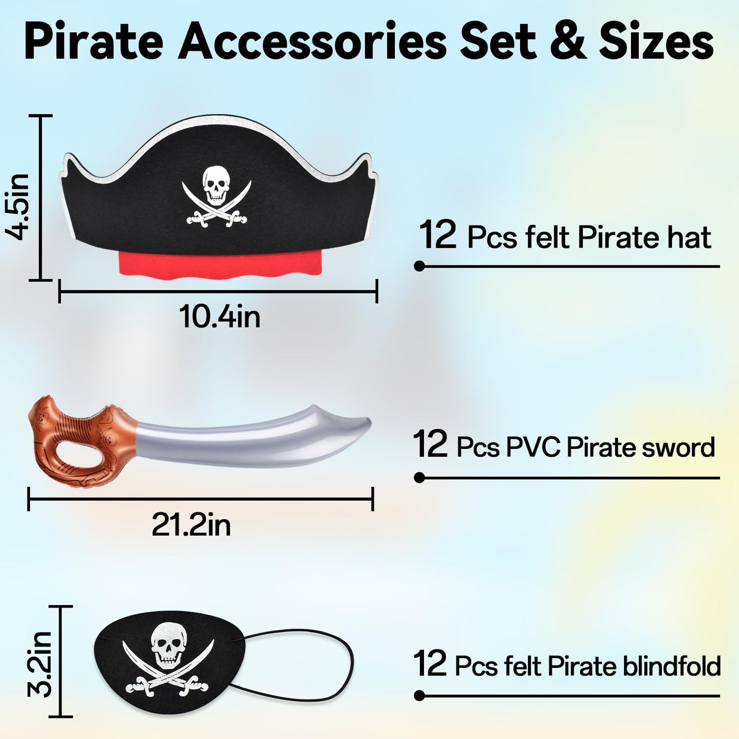 ZeeDix 36-Pcs Pirate Accessories for Kids – Hats, Eye Patches & Swords