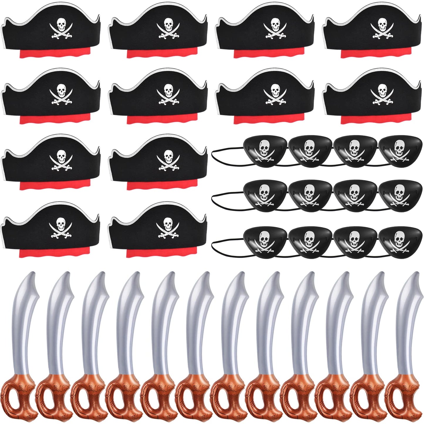 ZeeDix 36-Pcs Pirate Accessories for Kids – Hats, Eye Patches & Swords
