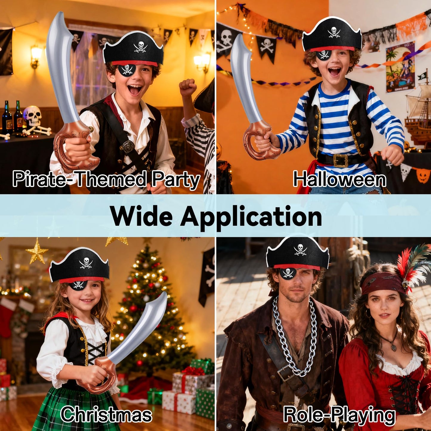 ZeeDix 36-Pcs Pirate Accessories for Kids – Hats, Eye Patches & Swords