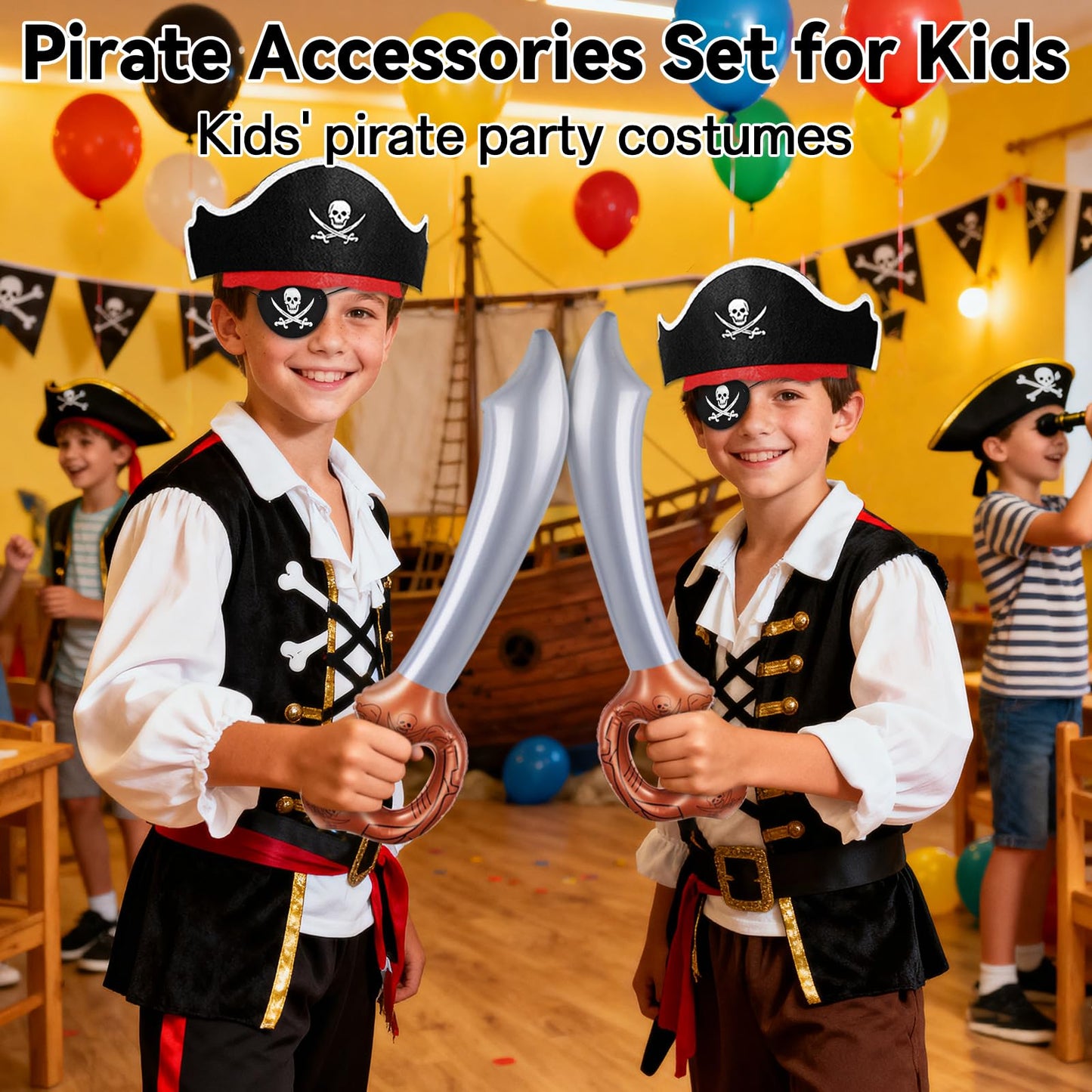 ZeeDix 36-Pcs Pirate Accessories for Kids – Hats, Eye Patches & Swords