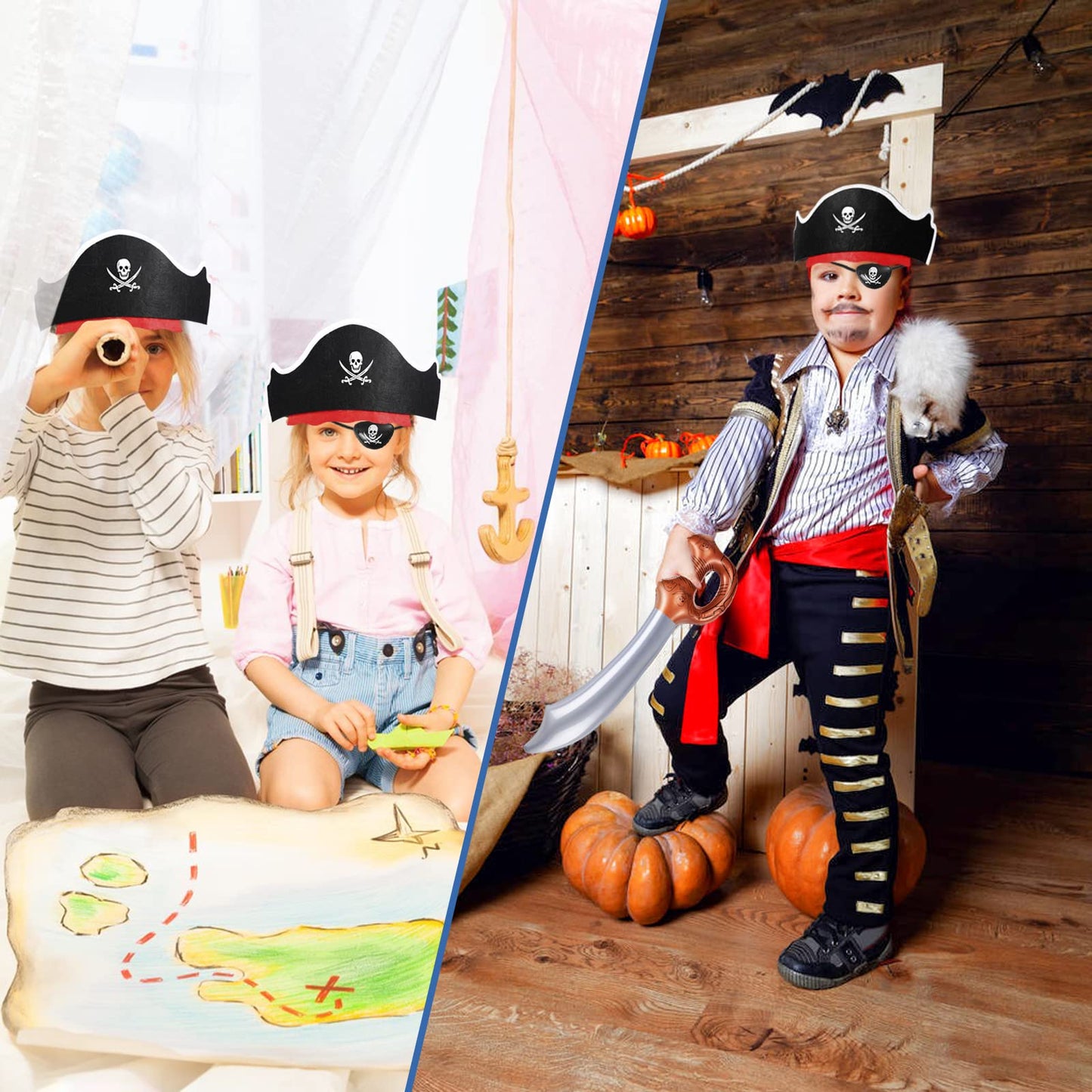 ZeeDix 18-Piece Pirate Accessories Set for Kids | Hats, Eye Patches & Swords