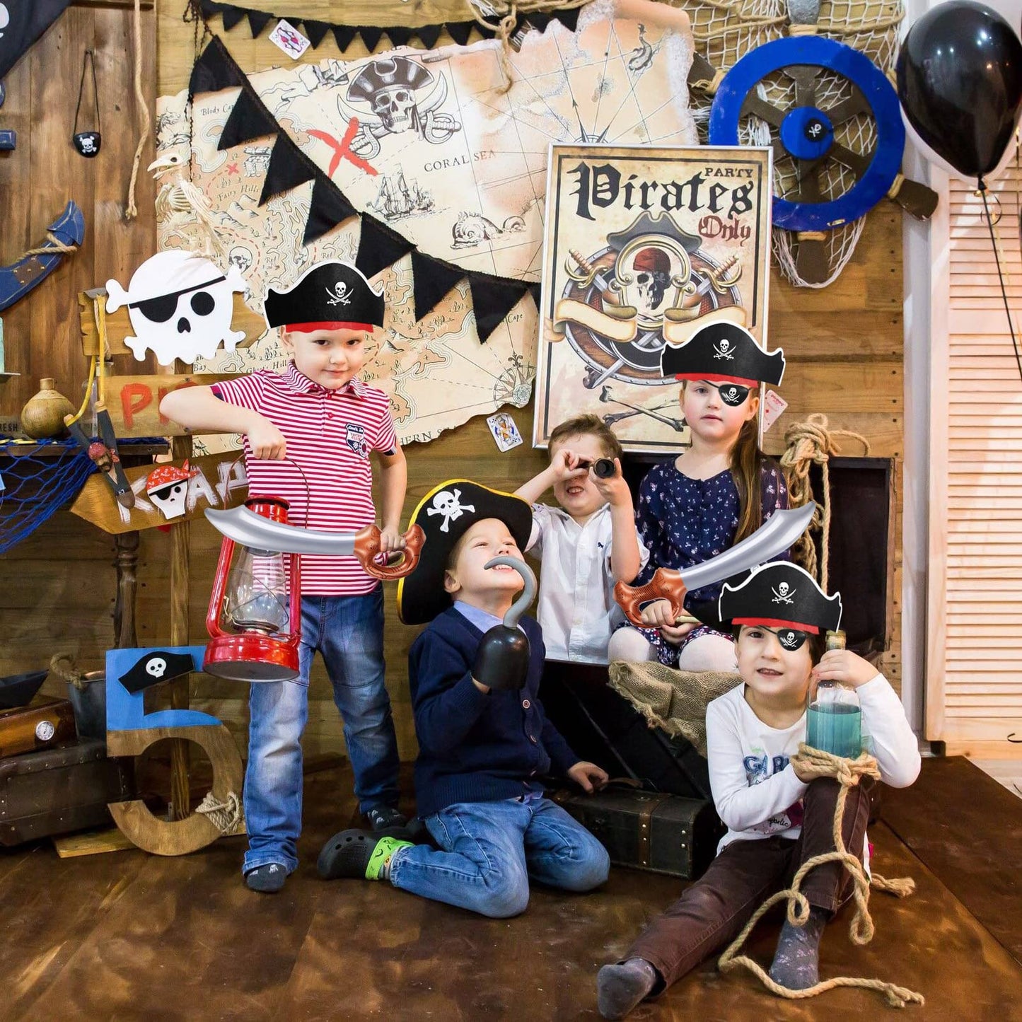 ZeeDix 36-Pcs Pirate Accessories for Kids – Hats, Eye Patches & Swords