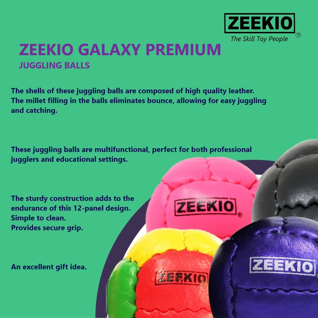 Zeekio Galaxy Juggling Balls - Premium 12-Panel Leather, 130g, 67mm (Pack of 3)