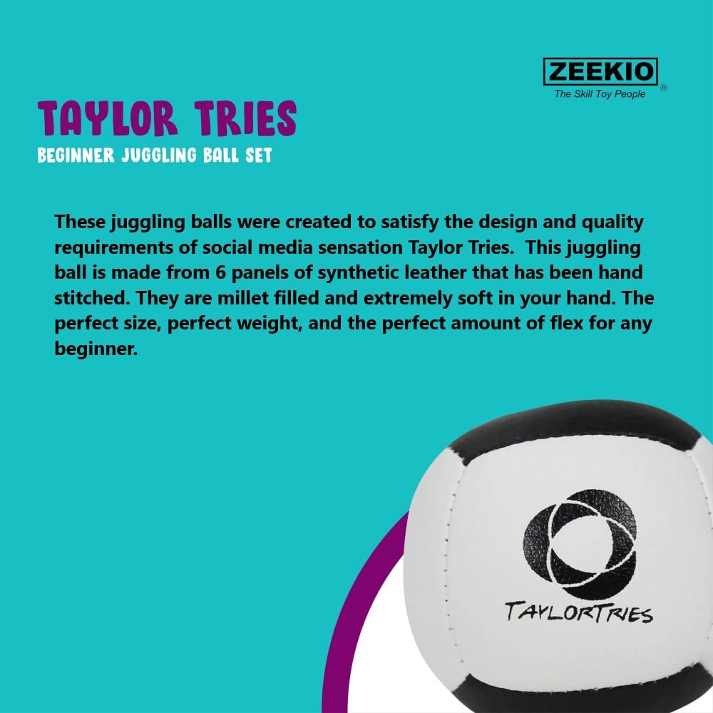 Zeekio Taylor Tries Signature Beginner Juggling Ball Set – 3x 110g, 62mm, 6-Panel Synthetic Leather