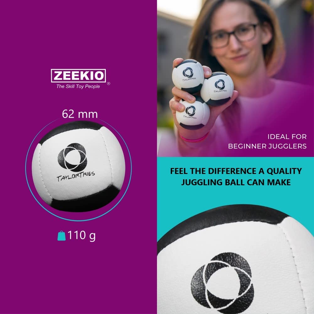 Zeekio Taylor Tries Signature Beginner Juggling Ball Set – 3x 110g, 62mm, 6-Panel Synthetic Leather