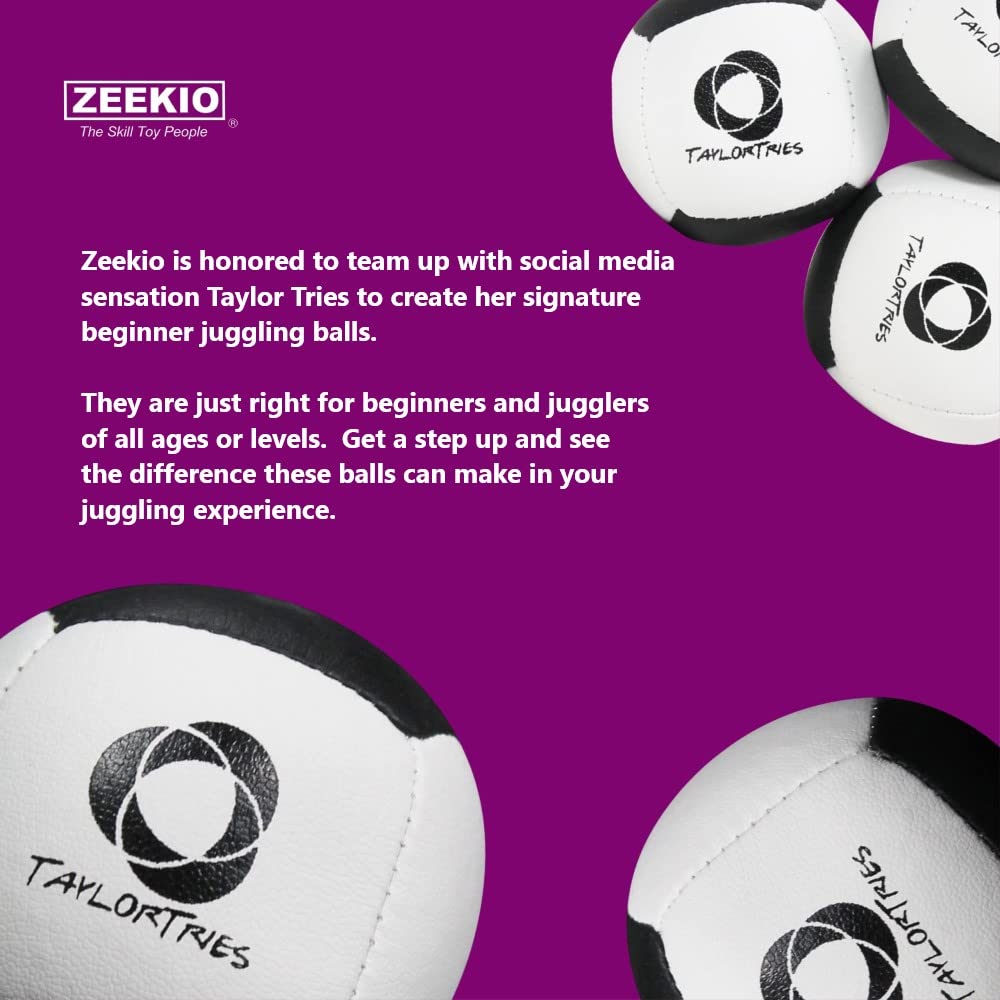 Zeekio Taylor Tries Signature Beginner Juggling Ball Set – 3x 110g, 62mm, 6-Panel Synthetic Leather