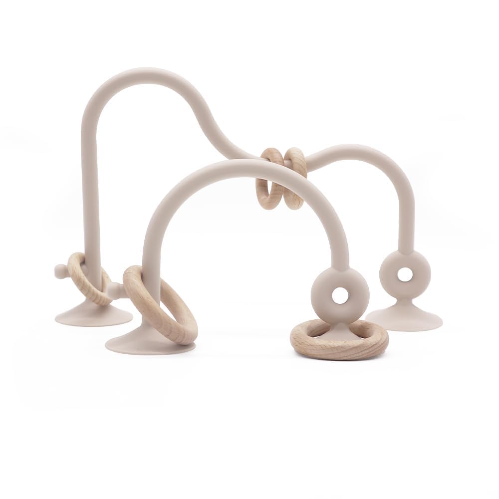 zeeloopbee High Chair Toys with Suction Cups – Montessori Silicone Teether for Babies 0-12 Months (Beige)