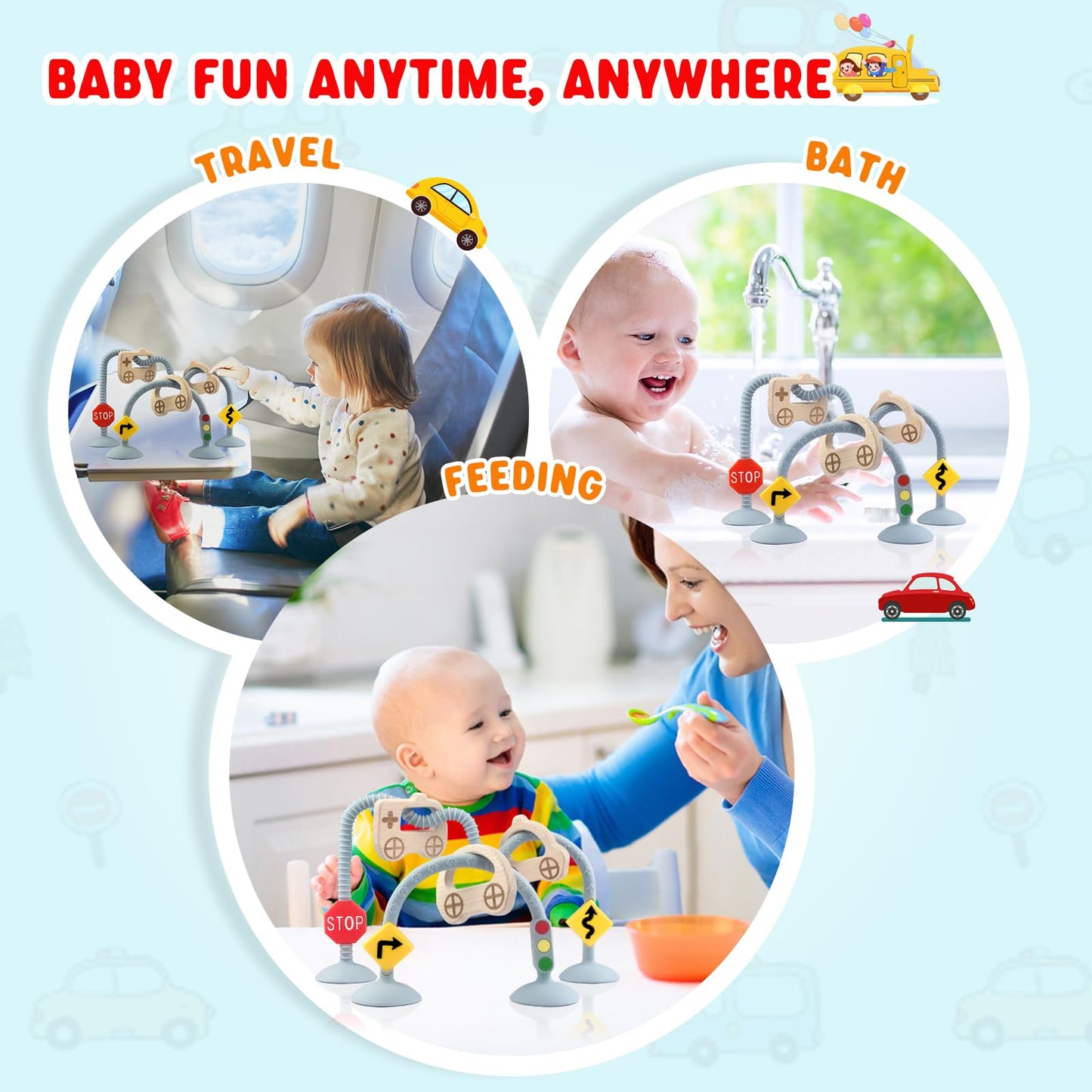 zeeloopbee High Chair Suction Toys – Safe Silicone & Beech Wood Teether for Babies