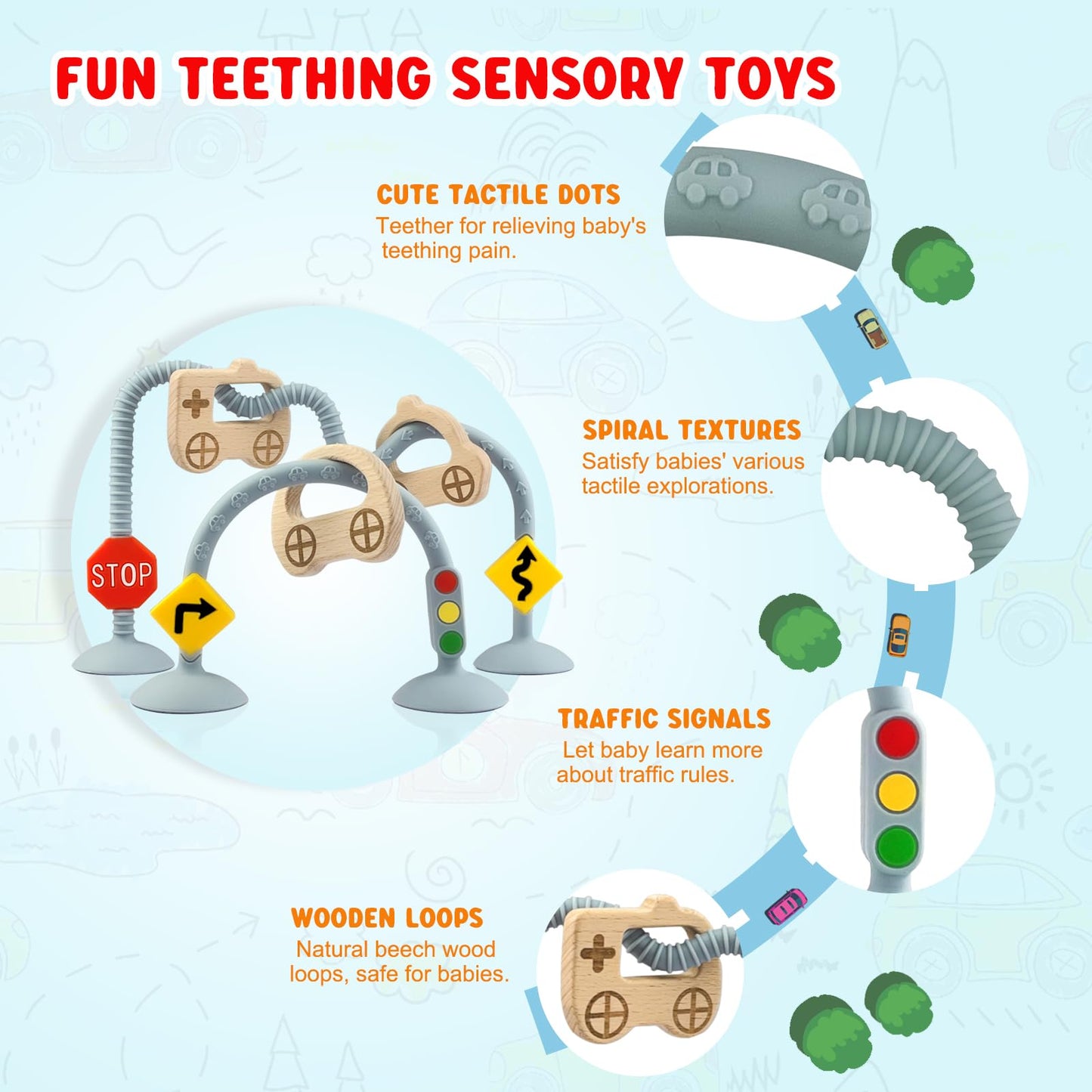 zeeloopbee High Chair Suction Toys – Safe Silicone & Beech Wood Teether for Babies