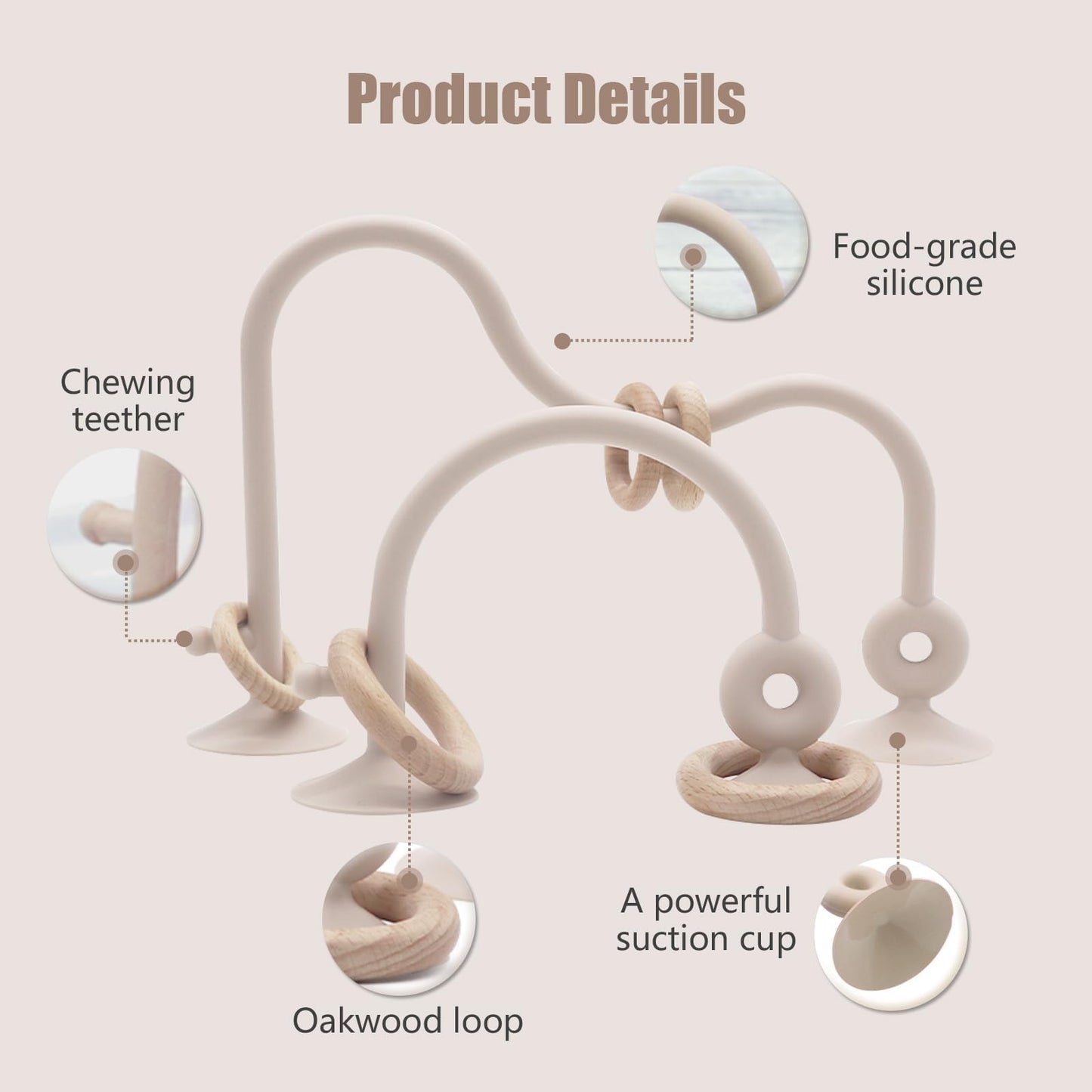 zeeloopbee High Chair Toys with Suction Cups – Montessori Silicone Teether for Babies 0-12 Months (Beige)