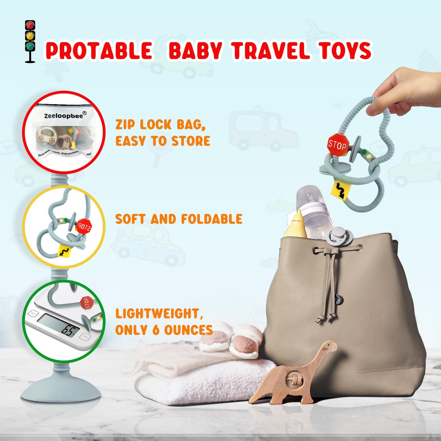 zeeloopbee High Chair Suction Toys – Safe Silicone & Beech Wood Teether for Babies