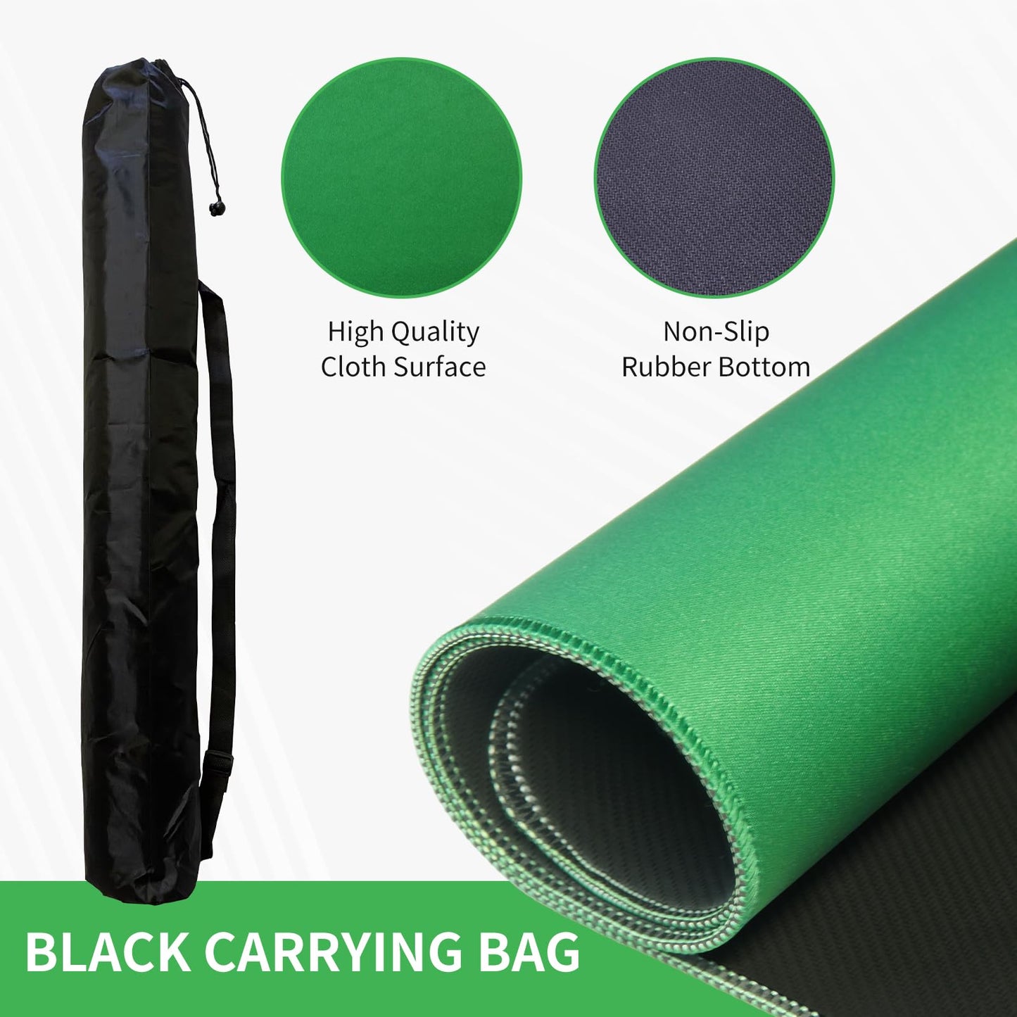 ZEELYER Mahjong Mat 31.5in Green — Non-Slip, Noise-Reducing Table Cover with Carry Bag