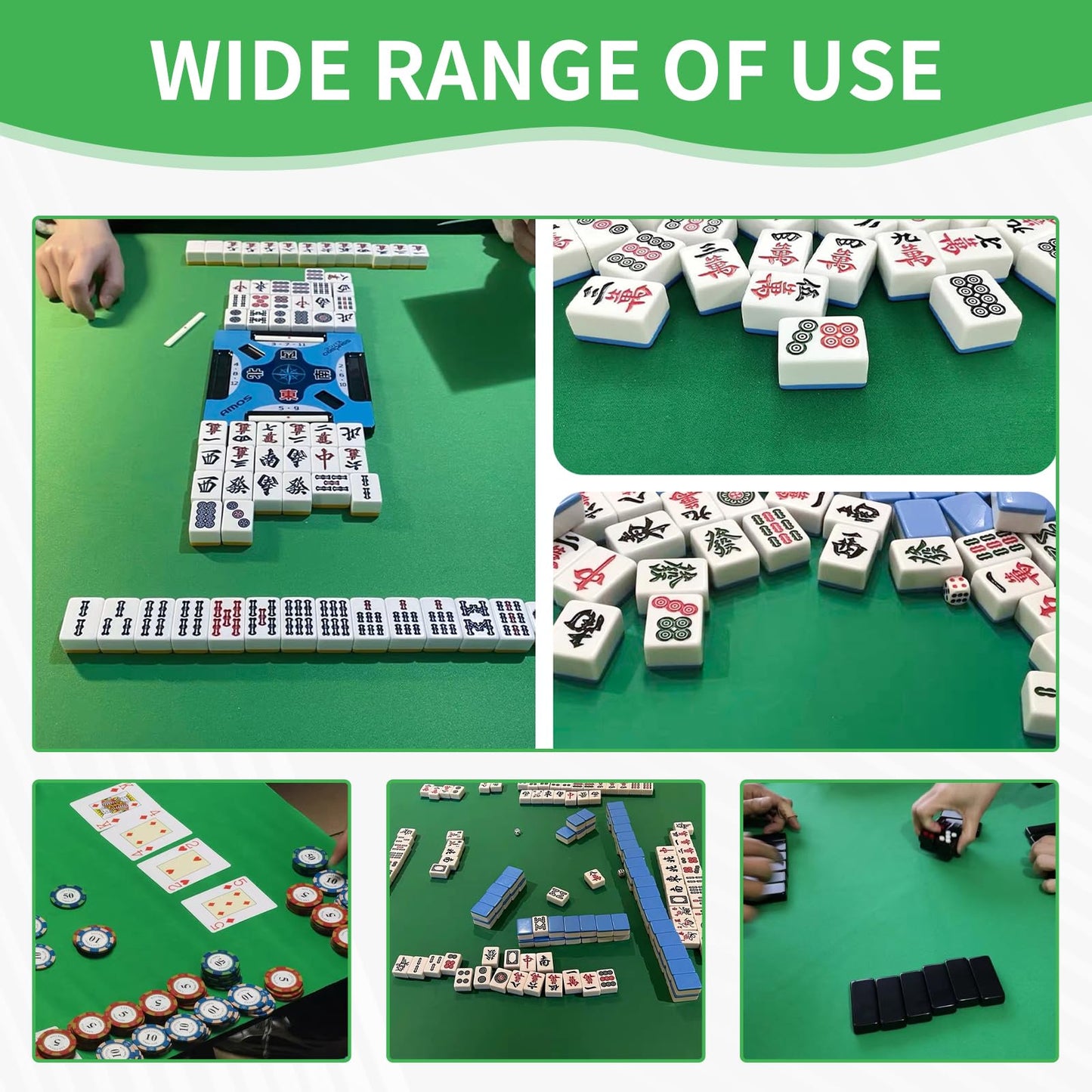ZEELYER Mahjong Mat 31.5in Green — Non-Slip, Noise-Reducing Table Cover with Carry Bag
