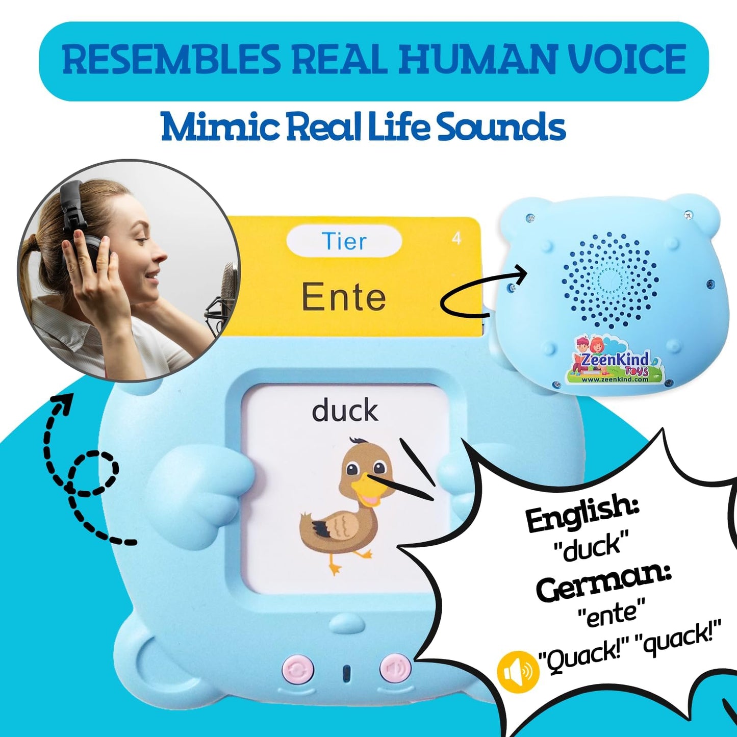ZEENKIND German & English Talking Flash Cards – 510 Sight Words for Toddlers (2-6) | Bilingual Audio Learning