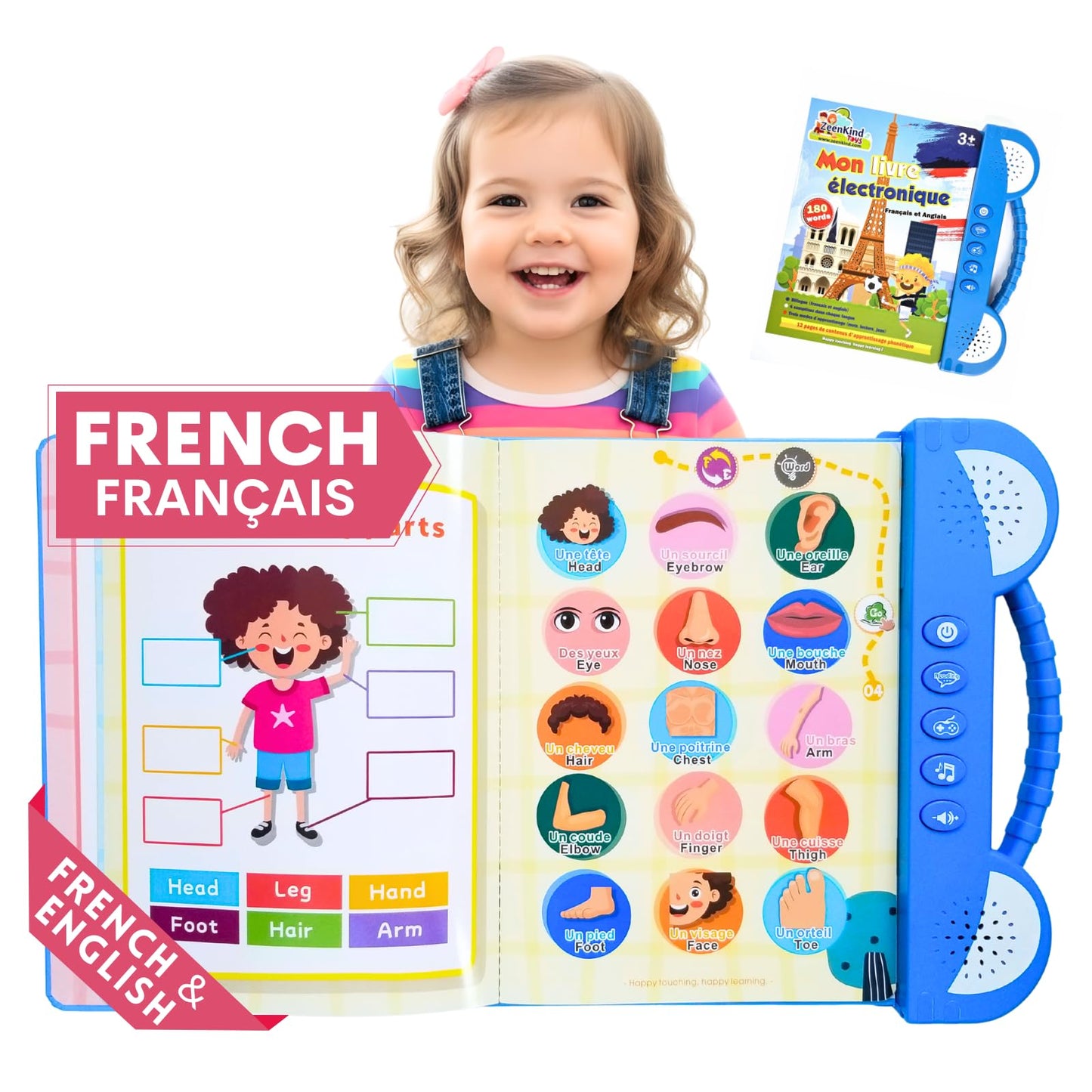 ZeenKind French English Talking Learning Book for Kids – Bilingual Interactive Audio Toy