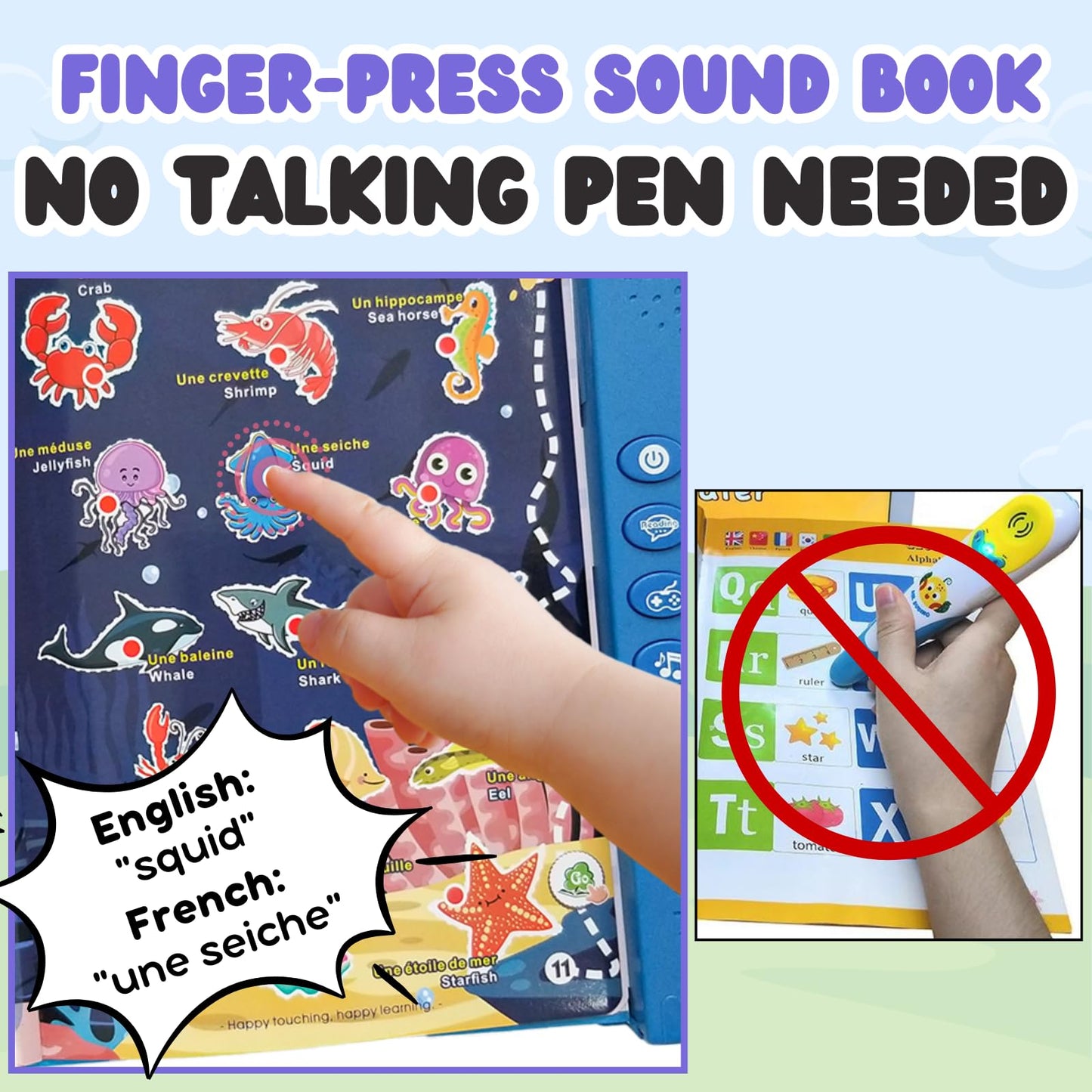 ZeenKind French English Talking Learning Book for Kids – Bilingual Interactive Audio Toy