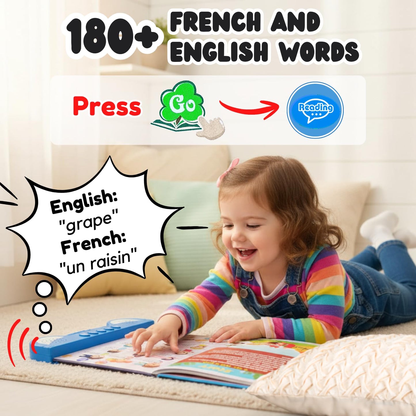 ZeenKind French English Talking Learning Book for Kids – Bilingual Interactive Audio Toy