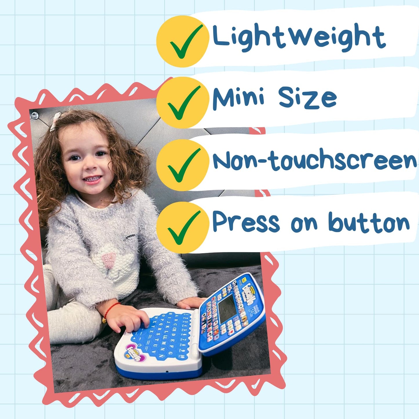 ZEENKIND Spanish & English Small Talking Laptop Toy for Toddlers – Bilingual Alphabet, Numbers & More