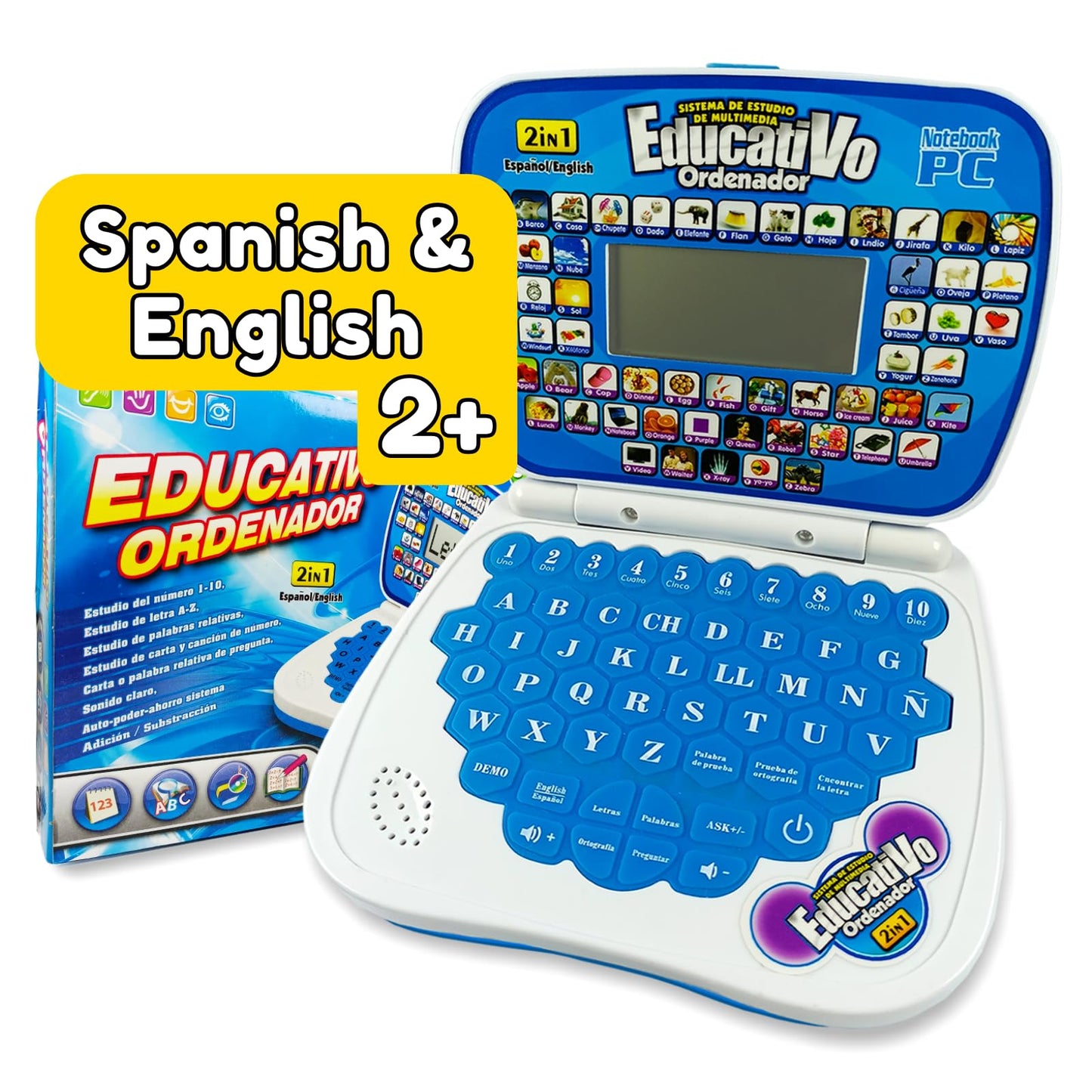 ZEENKIND Spanish & English Small Talking Laptop Toy for Toddlers – Bilingual Alphabet, Numbers & More