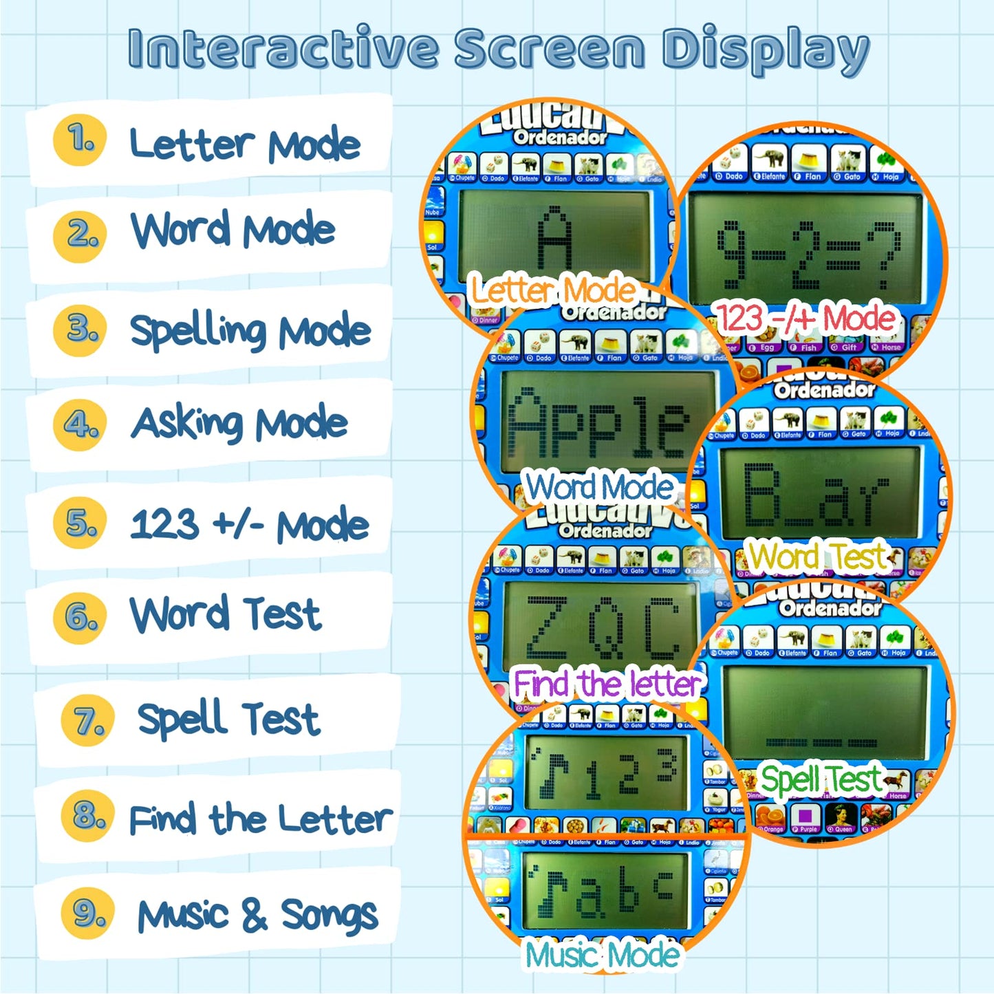 ZEENKIND Spanish & English Small Talking Laptop Toy for Toddlers – Bilingual Alphabet, Numbers & More