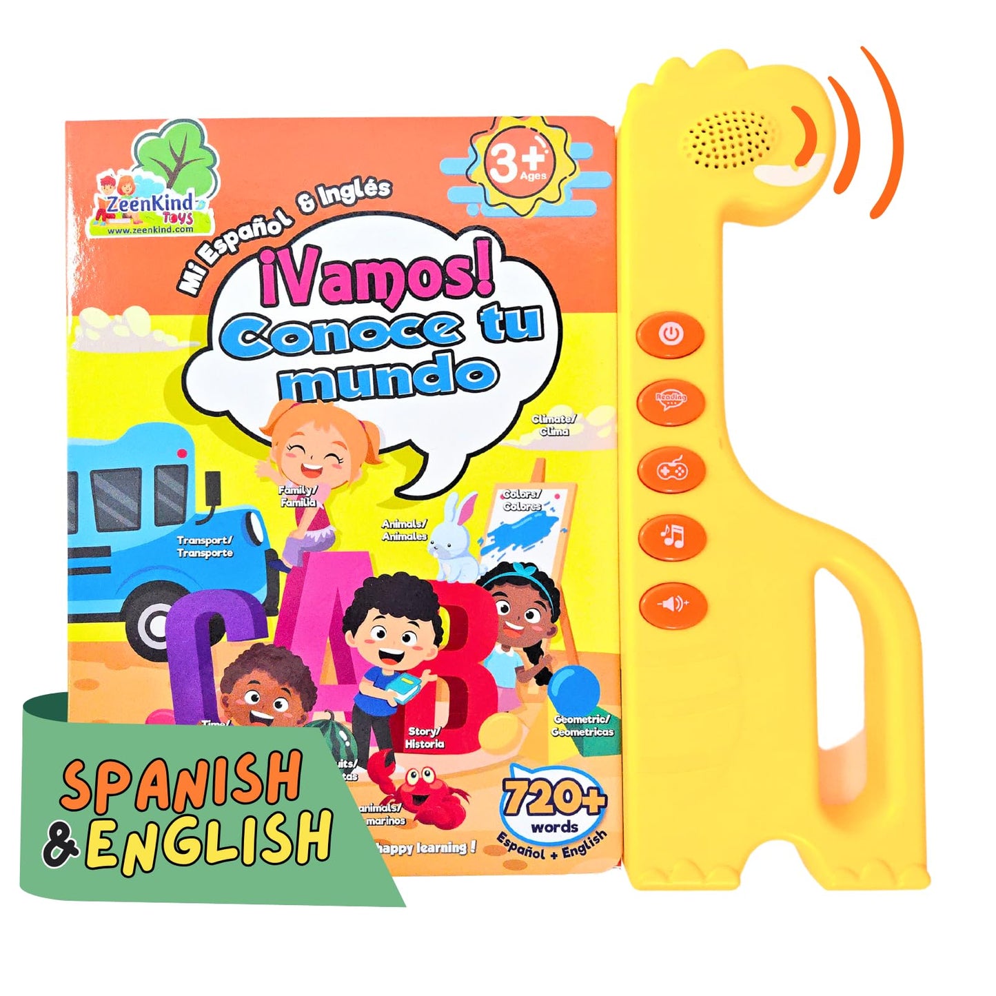 ZEENKIND Spanish-English Sound Book for Kids (2-5) | Bilingual Audio Learning Toy