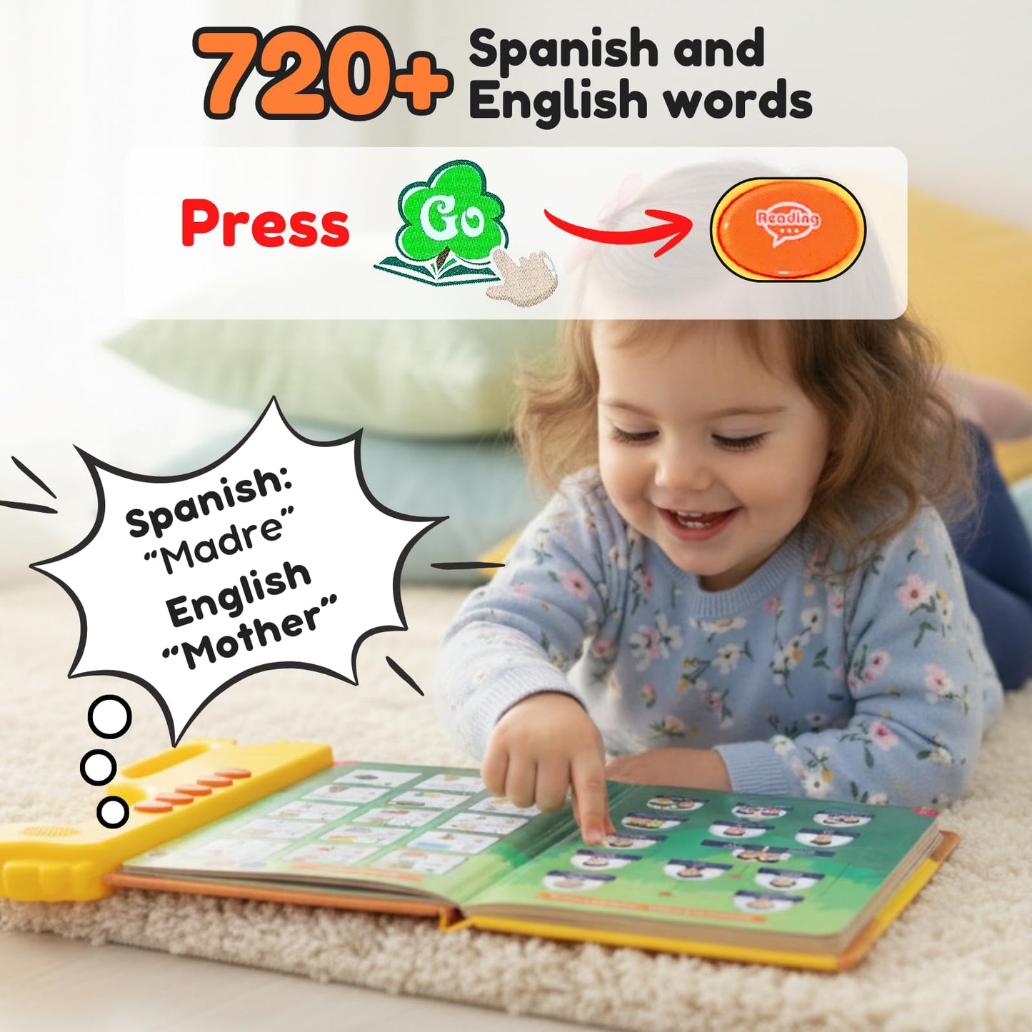 ZEENKIND Spanish-English Sound Book for Kids (2-5) | Bilingual Audio Learning Toy