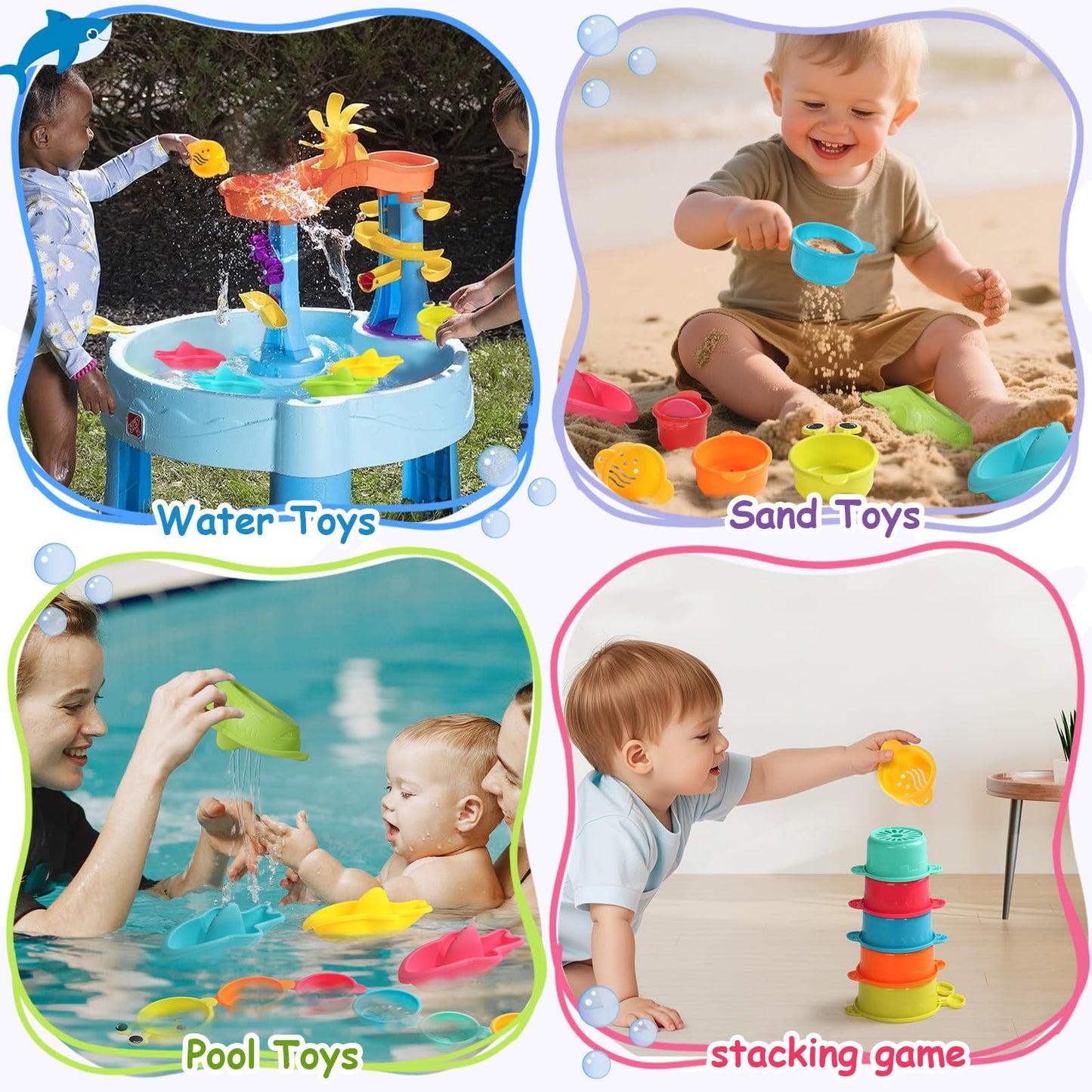 Zeewoo Baby Bath Toys 11-Piece Set for Toddlers 1-3 | Mold-Free Floating Boats & Stacking Cups