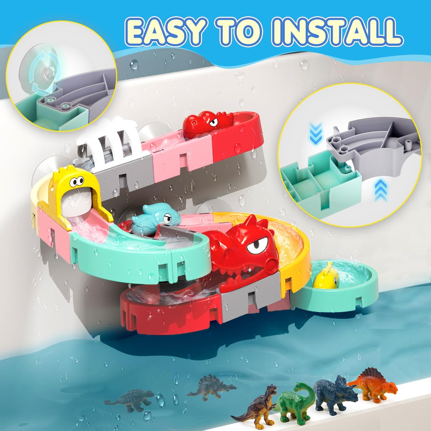 Zeewoo Kids Bath Toys – 30-Piece Dinosaur Race Track Set for Ages 4-8