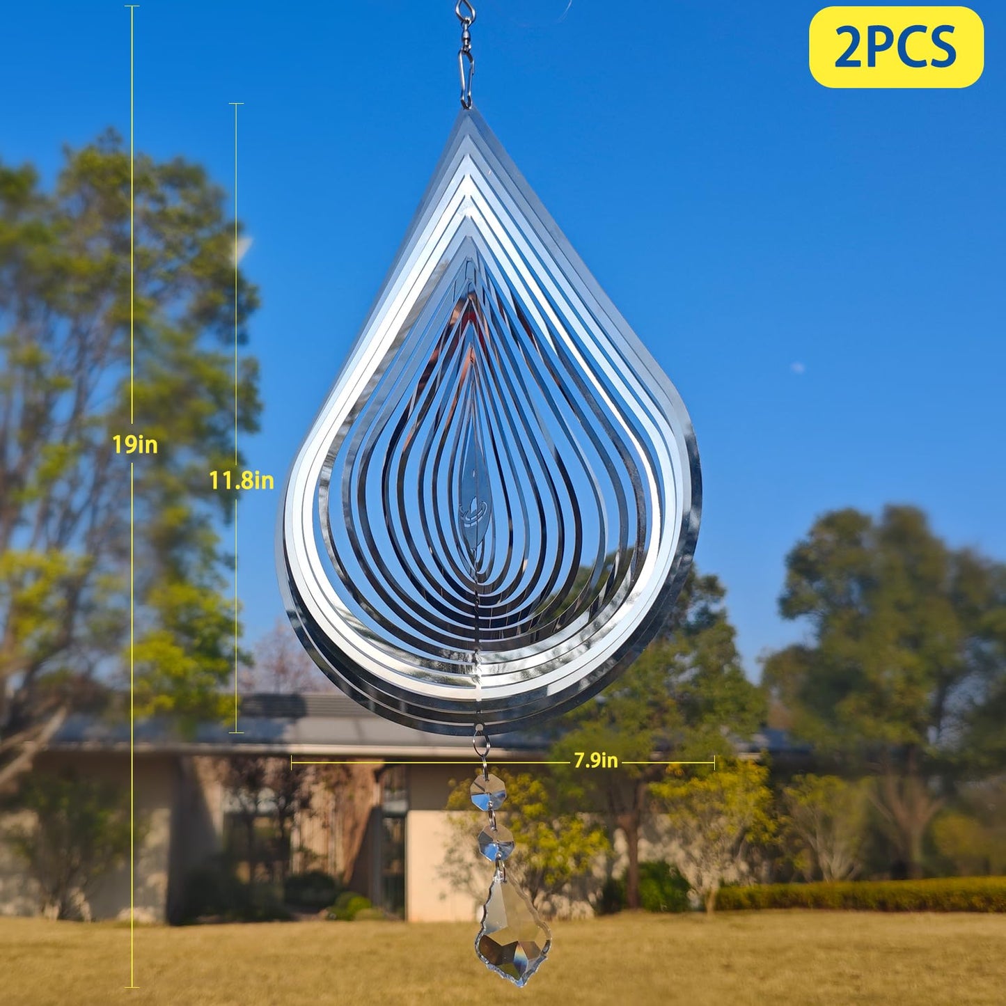 Zeewoo 2-Pack 3D Wind Spinner - Stainless Steel Garden Bird Deterrent