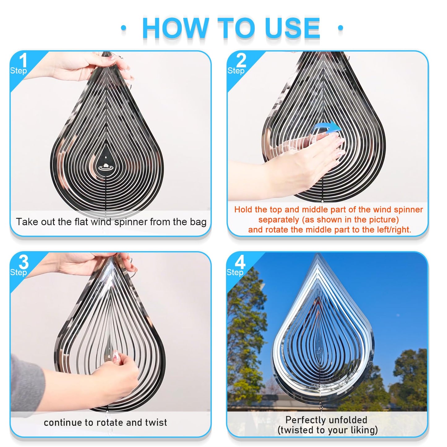 Zeewoo 2-Pack 3D Wind Spinner - Stainless Steel Garden Bird Deterrent