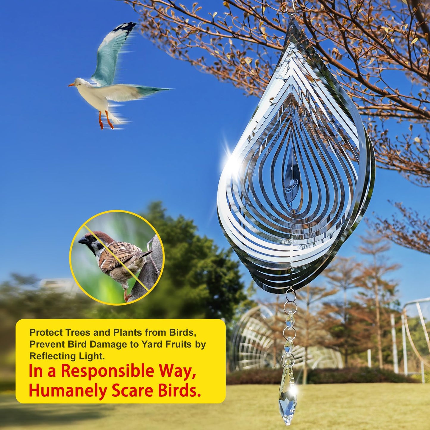 Zeewoo 2-Pack 3D Wind Spinner - Stainless Steel Garden Bird Deterrent