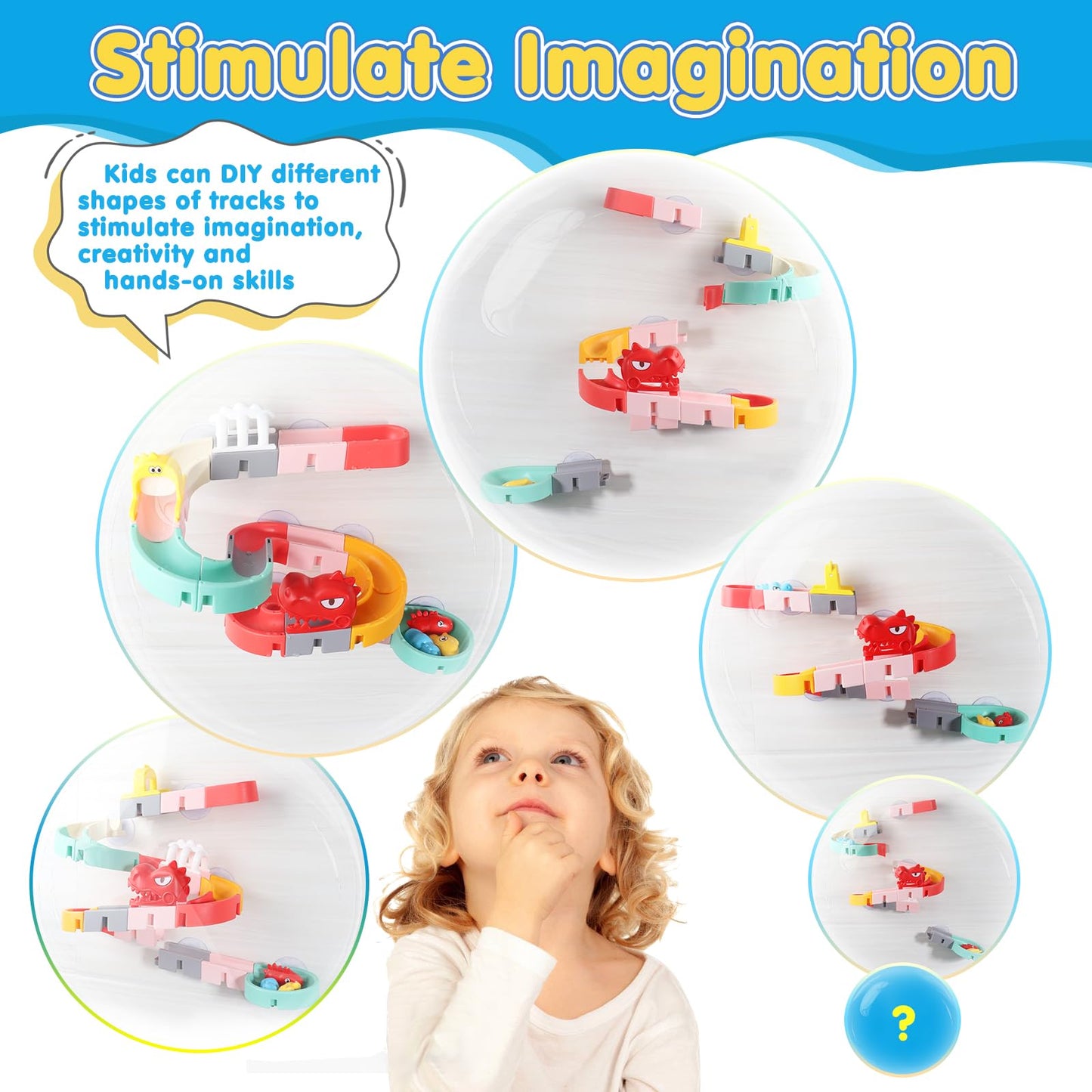 Zeewoo Kids Bath Toys – 30-Piece Dinosaur Race Track Set for Ages 4-8