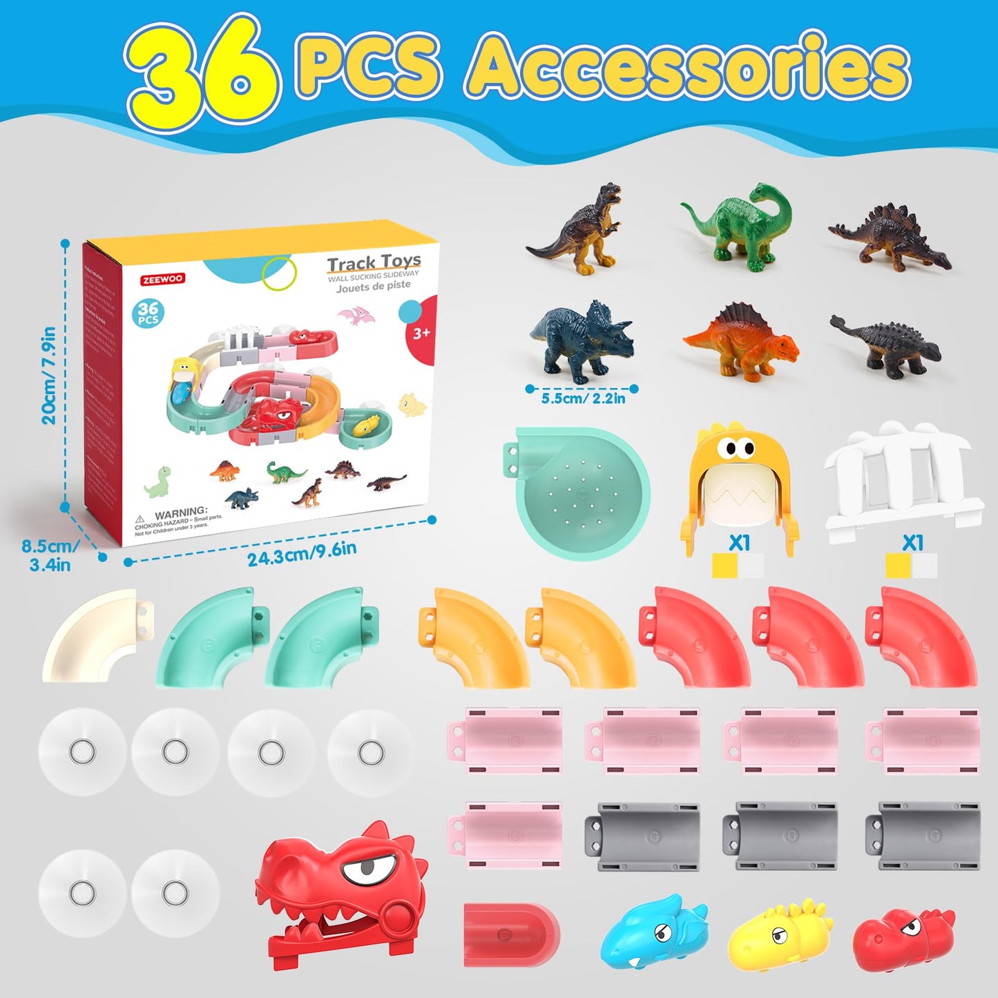 Zeewoo Kids Bath Toys – 30-Piece Dinosaur Race Track Set for Ages 4-8