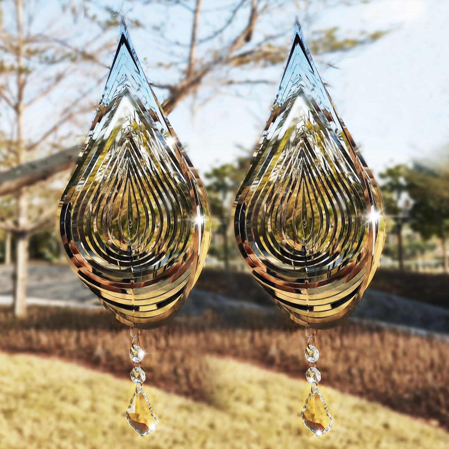 Zeewoo 2-Pack 3D Wind Spinner - Stainless Steel Garden Bird Deterrent