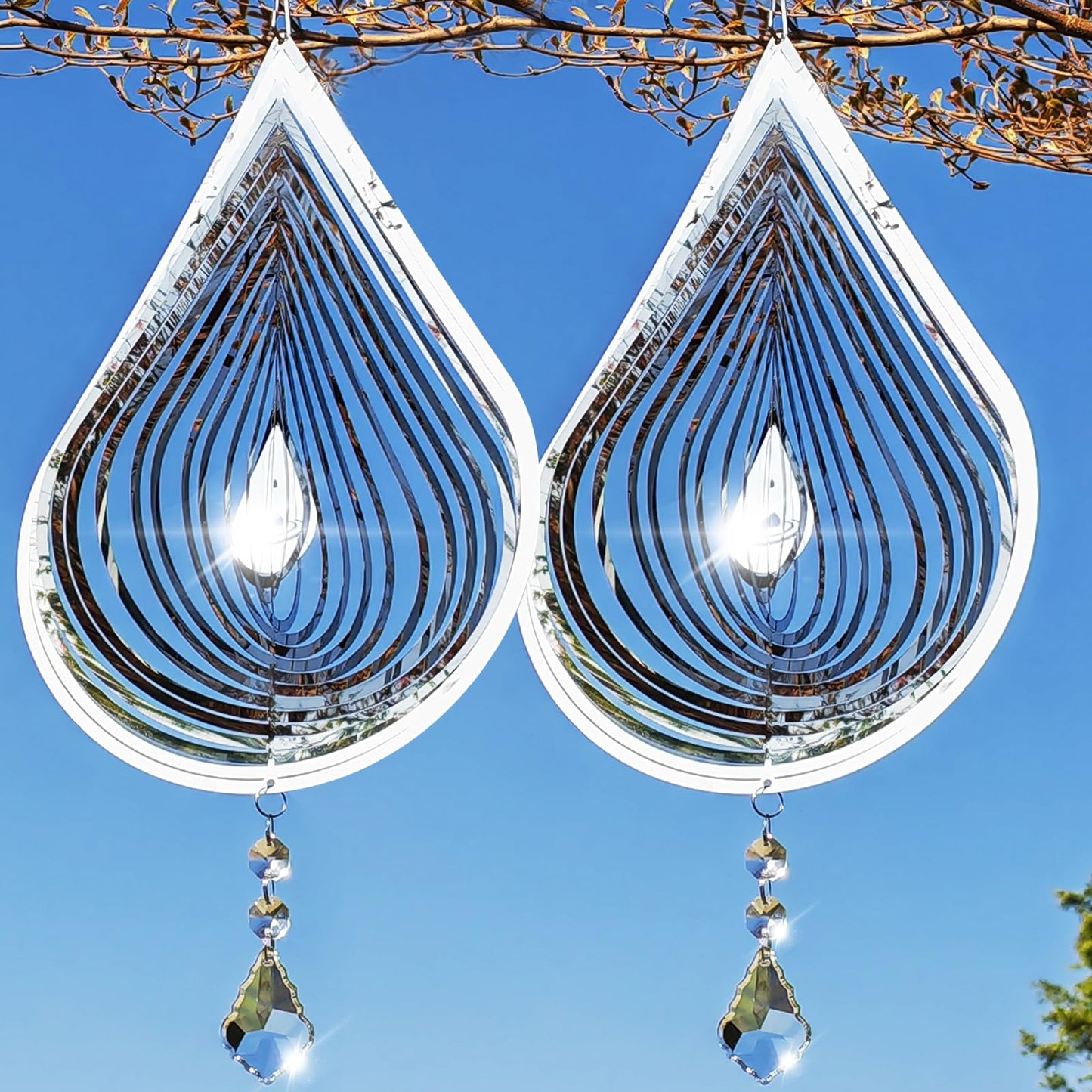Zeewoo 2-Pack 3D Wind Spinner - Stainless Steel Garden Bird Deterrent