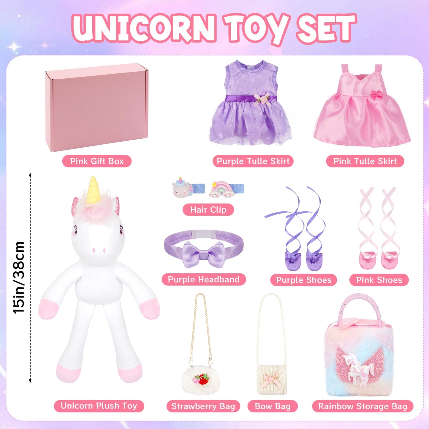 ZeffuLyne Unicorn Dress-Up Set for Girls 4-8 | 11-Piece Ballet Plush Gift