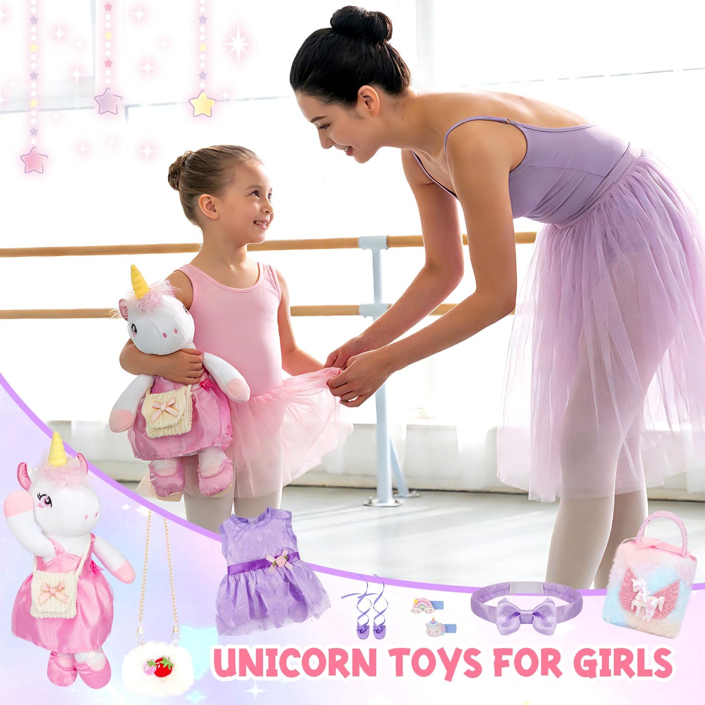 ZeffuLyne Unicorn Dress-Up Set for Girls 4-8 | 11-Piece Ballet Plush Gift