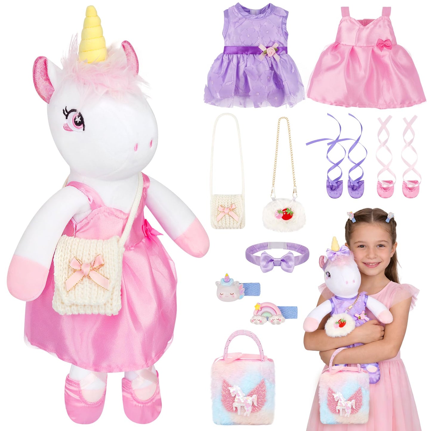 ZeffuLyne Unicorn Dress-Up Set for Girls 4-8 | 11-Piece Ballet Plush Gift