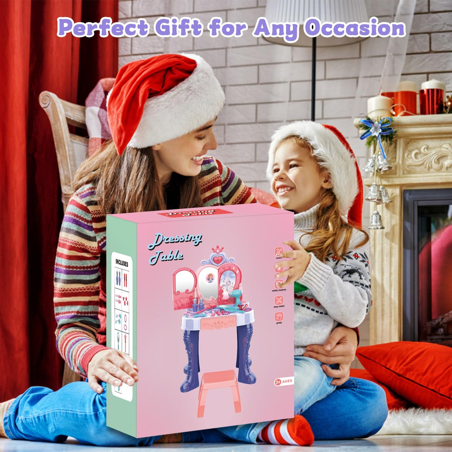Zefinot Toddler Vanity Table with Mirror, Lights & Music – Girls Vanity Set for Ages 3-5