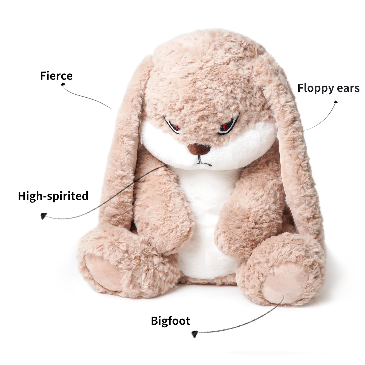 ZEIO Grumpy Bunny 19.6-Inch Plush Rabbit – Ultra-Soft Huggable Toy