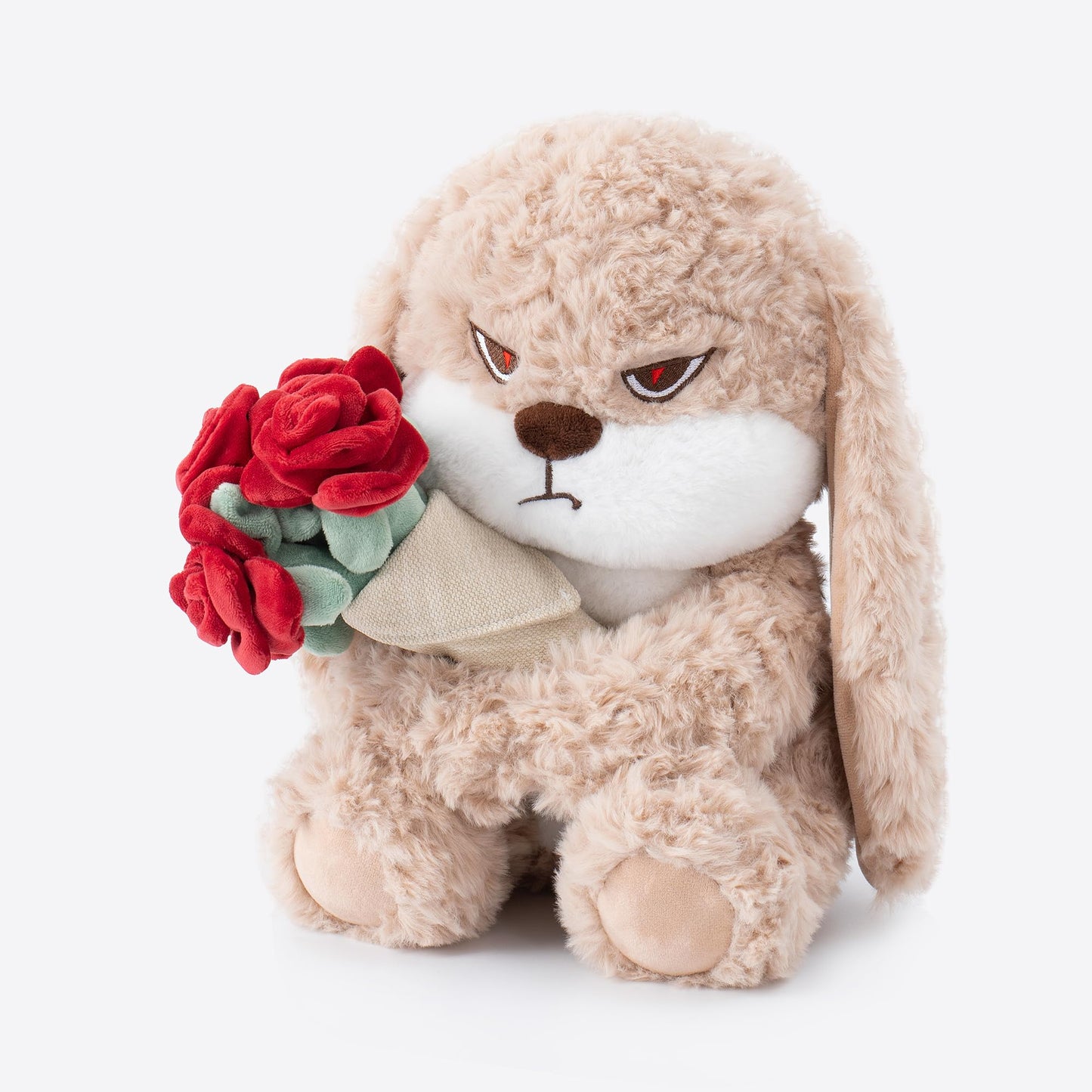 Zeiove 11.4-inch Adorable Bunny Plush with Rose Bouquet – Ultra-Soft Cuddly Toy (Brown/Red)
