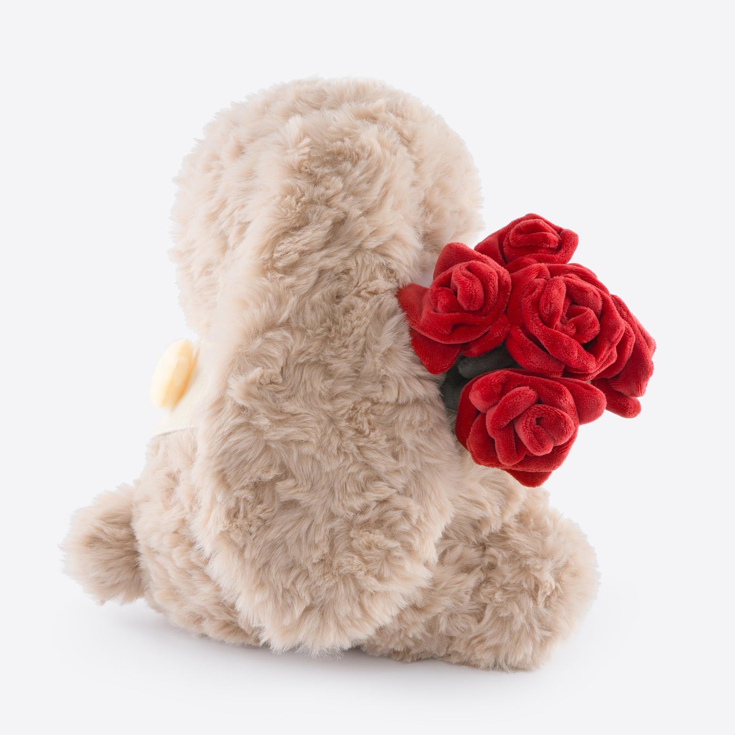 Zeiove 11.4-inch Adorable Bunny Plush with Rose Bouquet – Ultra-Soft Cuddly Toy (Brown/Red)