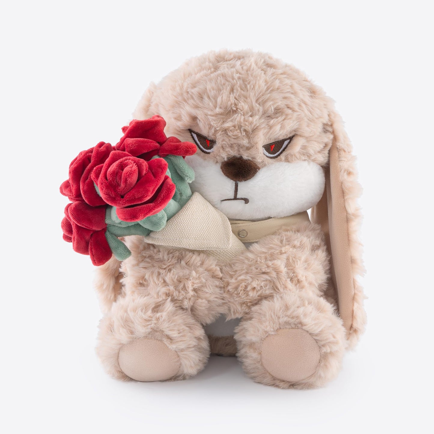 Zeiove 11.4-inch Adorable Bunny Plush with Rose Bouquet – Ultra-Soft Cuddly Toy (Brown/Red)
