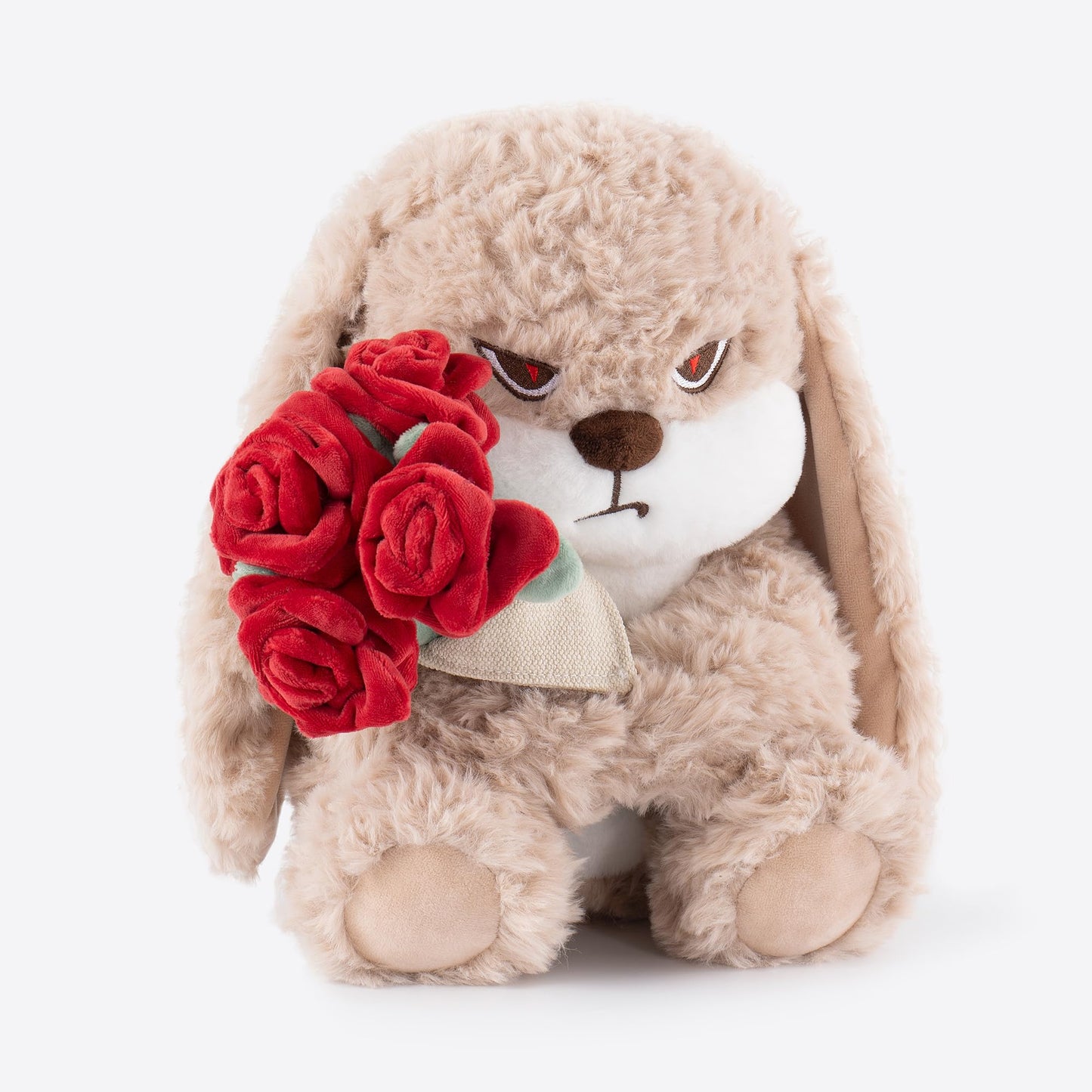 Zeiove 11.4-inch Adorable Bunny Plush with Rose Bouquet – Ultra-Soft Cuddly Toy (Brown/Red)