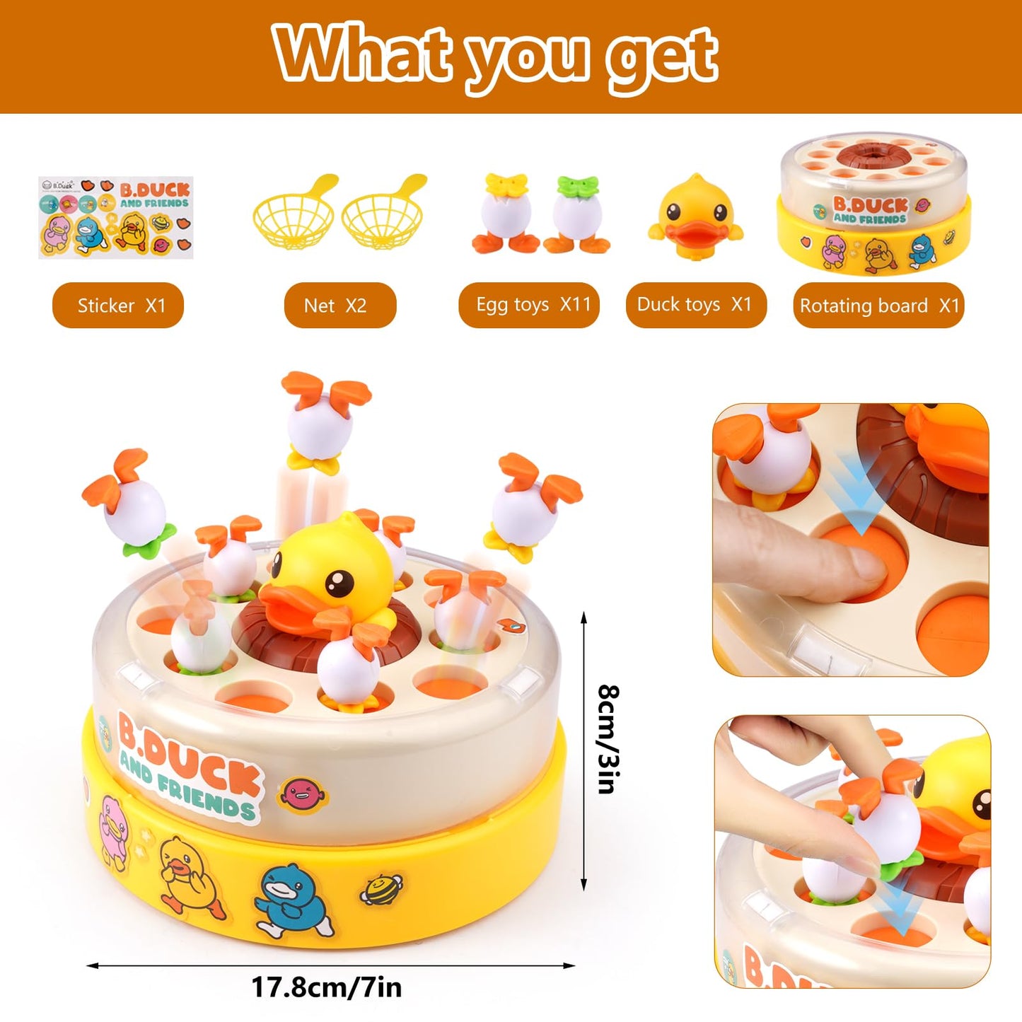 Zelbuck B.Duck Bounce Catch Game – Interactive 2-Player Family Board Game for Kids 3-7 (Yellow)