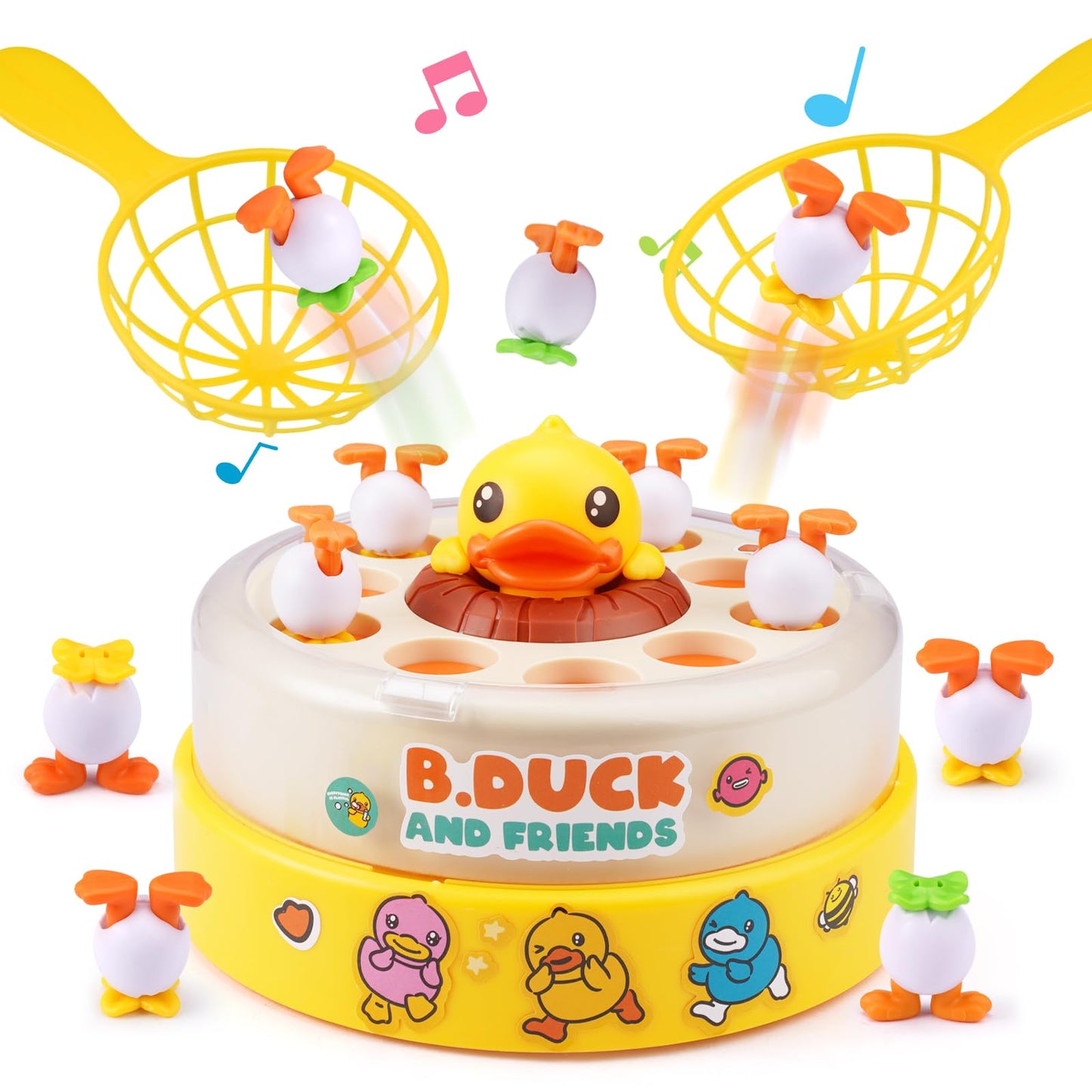Zelbuck B.Duck Bounce Catch Game – Interactive 2-Player Family Board Game for Kids 3-7 (Yellow)