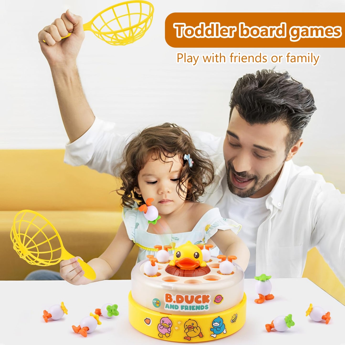 Zelbuck B.Duck Bounce Catch Game – Interactive 2-Player Family Board Game for Kids 3-7 (Yellow)