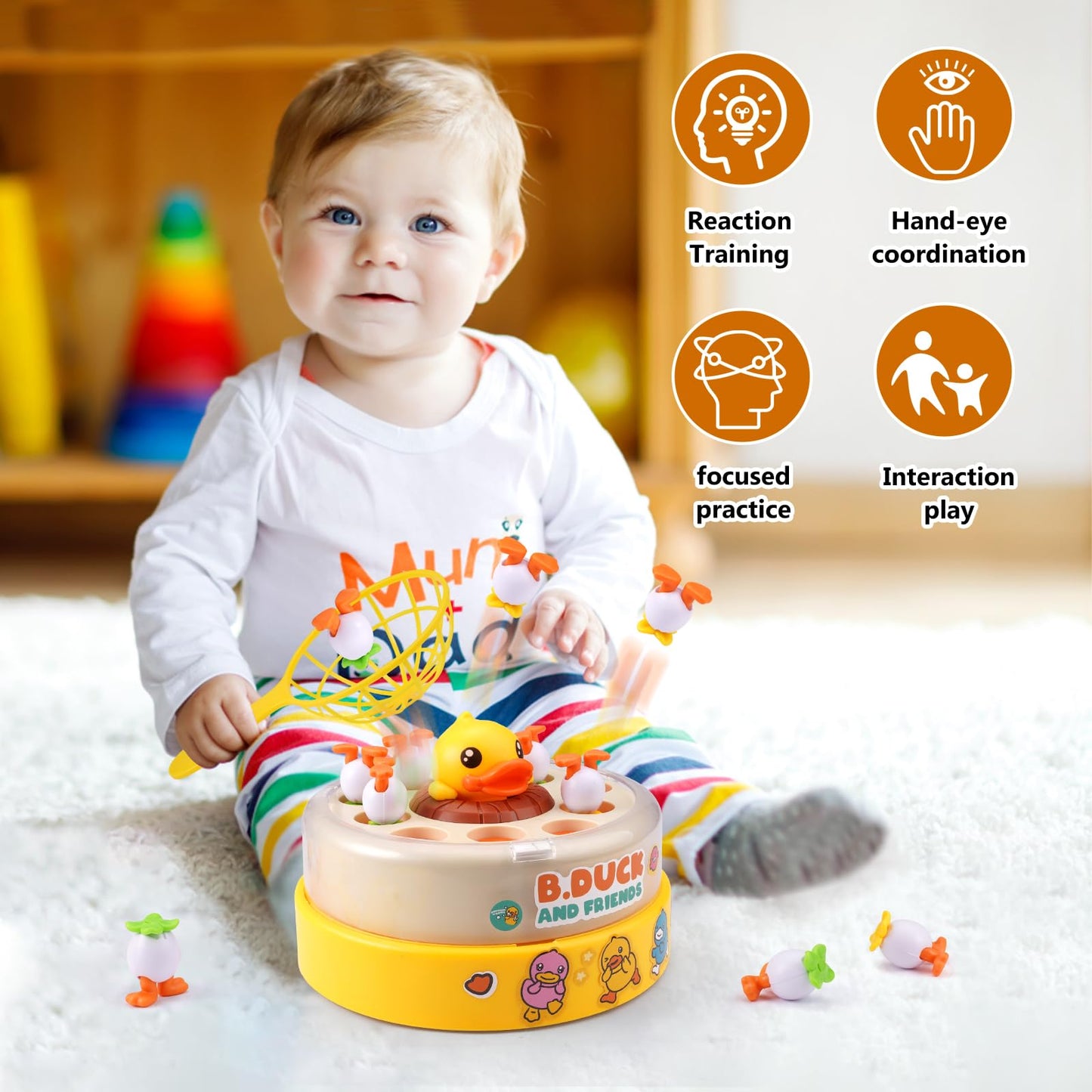 Zelbuck B.Duck Bounce Catch Game – Interactive 2-Player Family Board Game for Kids 3-7 (Yellow)