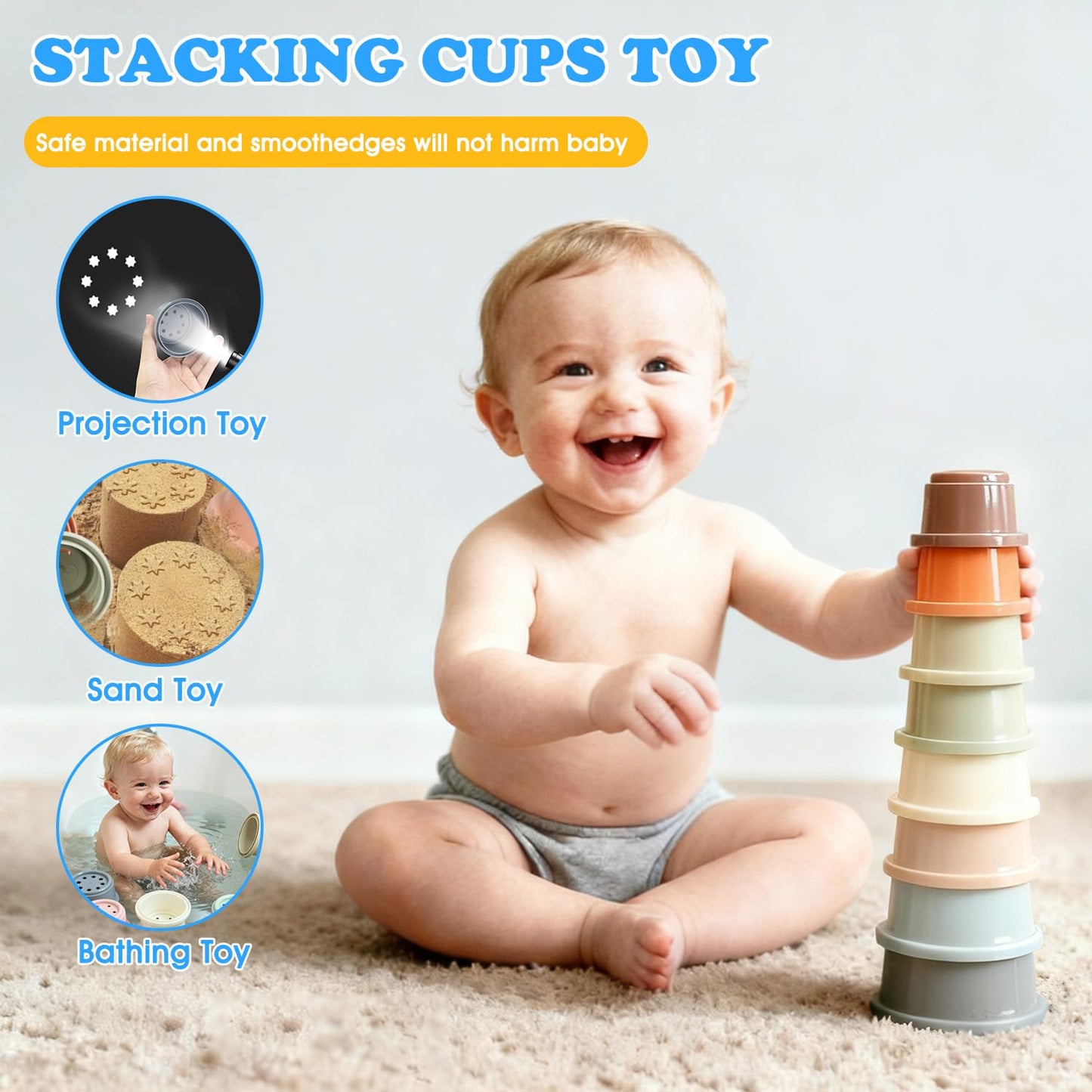Zelvia 6-in-1 Montessori Baby Toys for 6–36 Months | Busy Cube, Stacking Cups & More